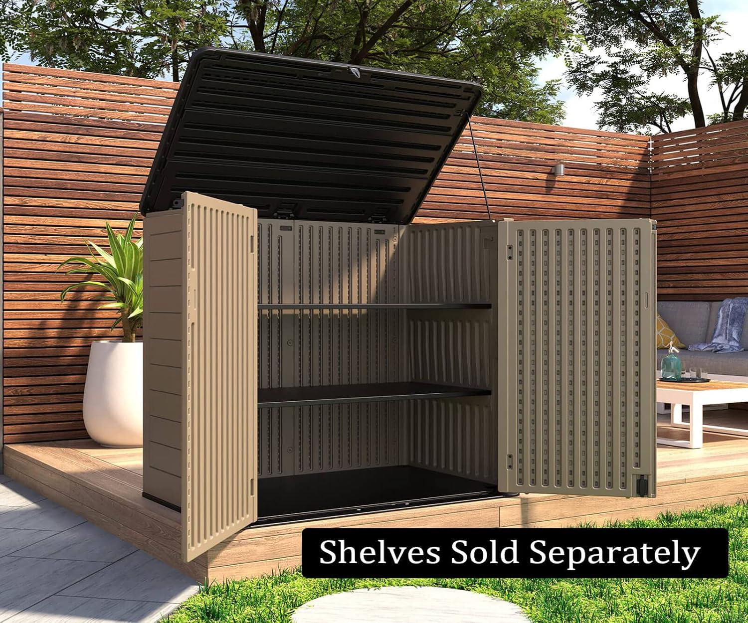 Large Brown Resin Outdoor Storage Shed with Shelving