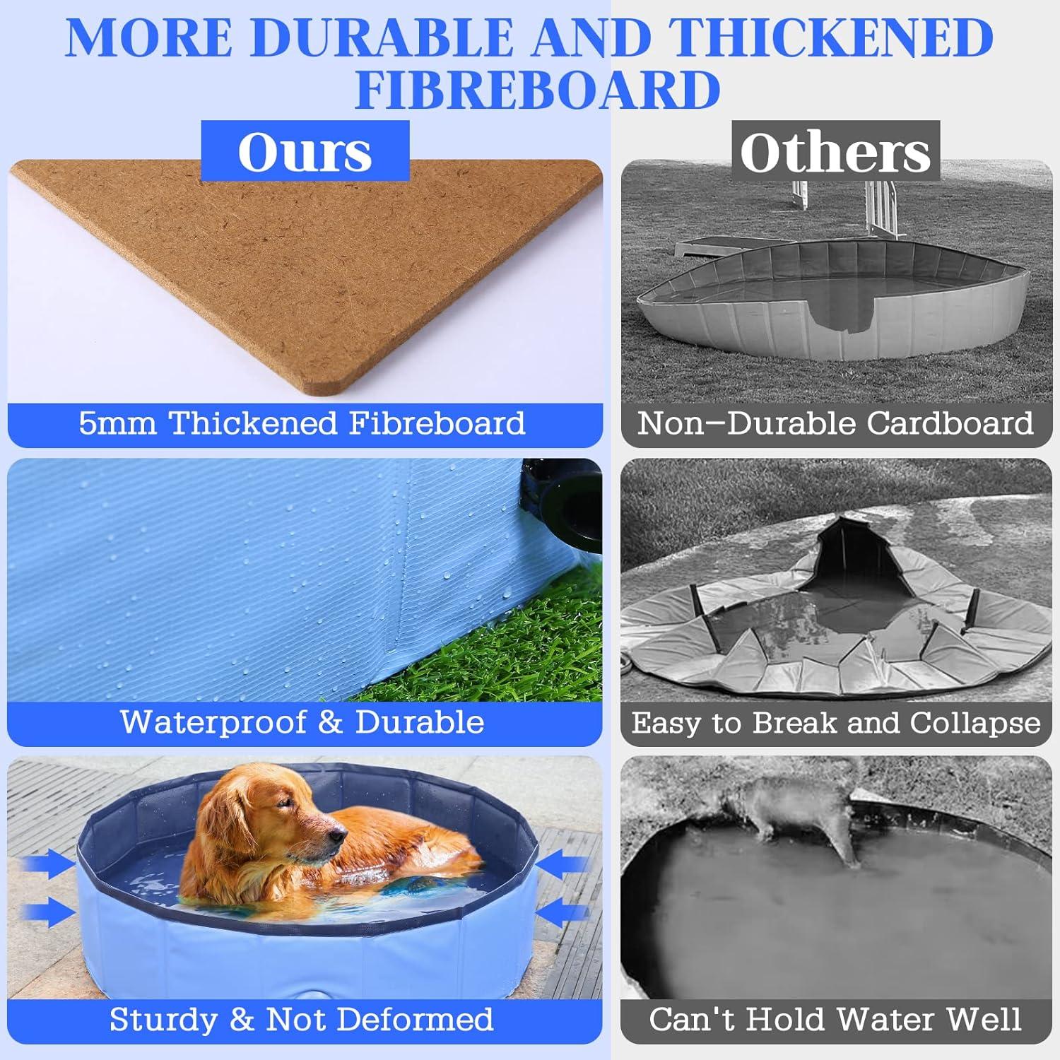 Foldable Dog Bath Swimming Pool Plastic Kiddie Pool Professional Tub Collapsible Grooming Bathtub for Pets Kids Baby and Toddler, 32 x 8 Inches Blue (Blue, S - 32'' x 8'')