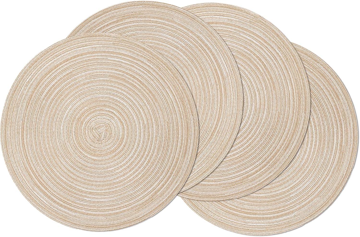 Asija Placemats，Round Cotton Braided Table Place Mats Braided Coaster Placemas Non-Slip Table Mats Placemats Set of 4 for in door Dining Kitchen Table Washable 15 inch