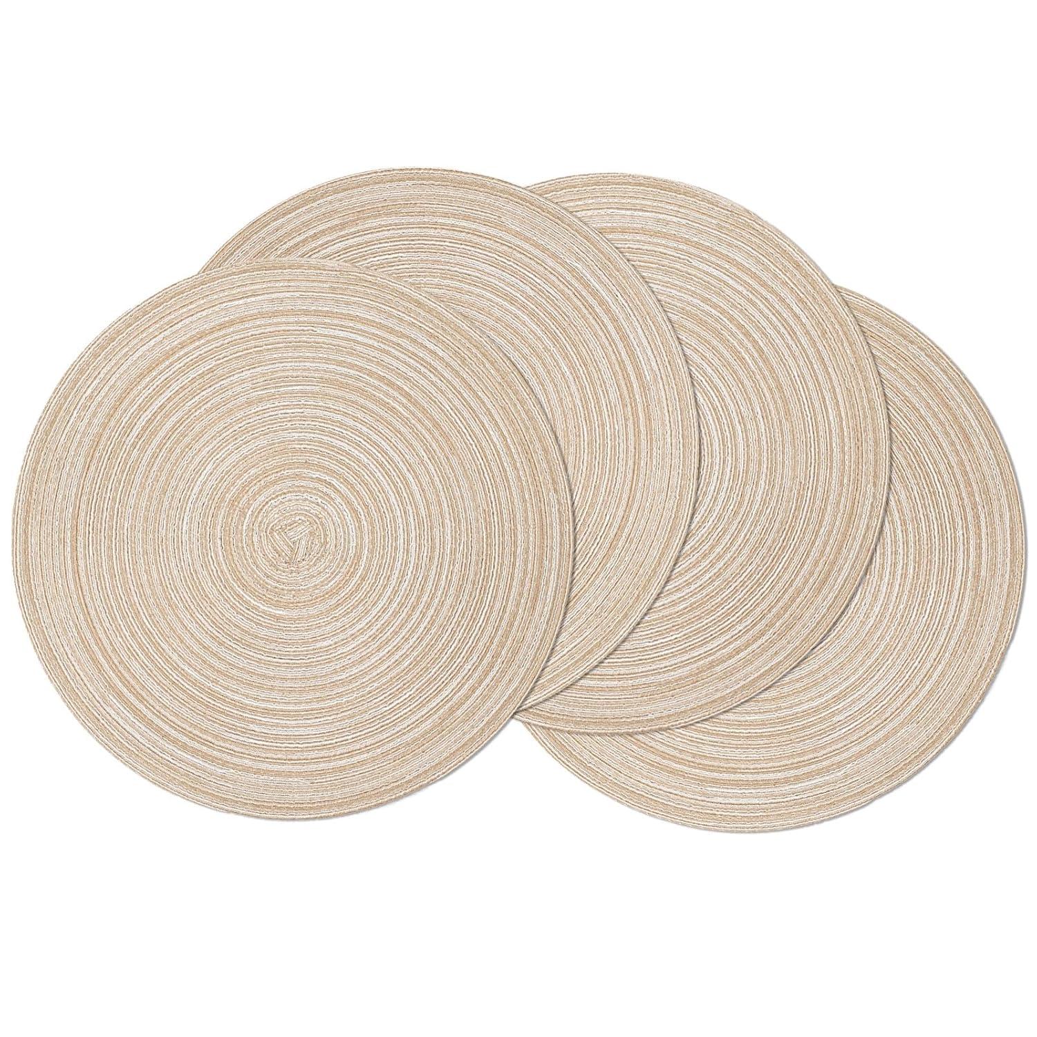 Asija Placemats，Round Cotton Braided Table Place Mats Braided Coaster Placemas Non-Slip Table Mats Placemats Set of 4 for in door Dining Kitchen Table Washable 15 inch