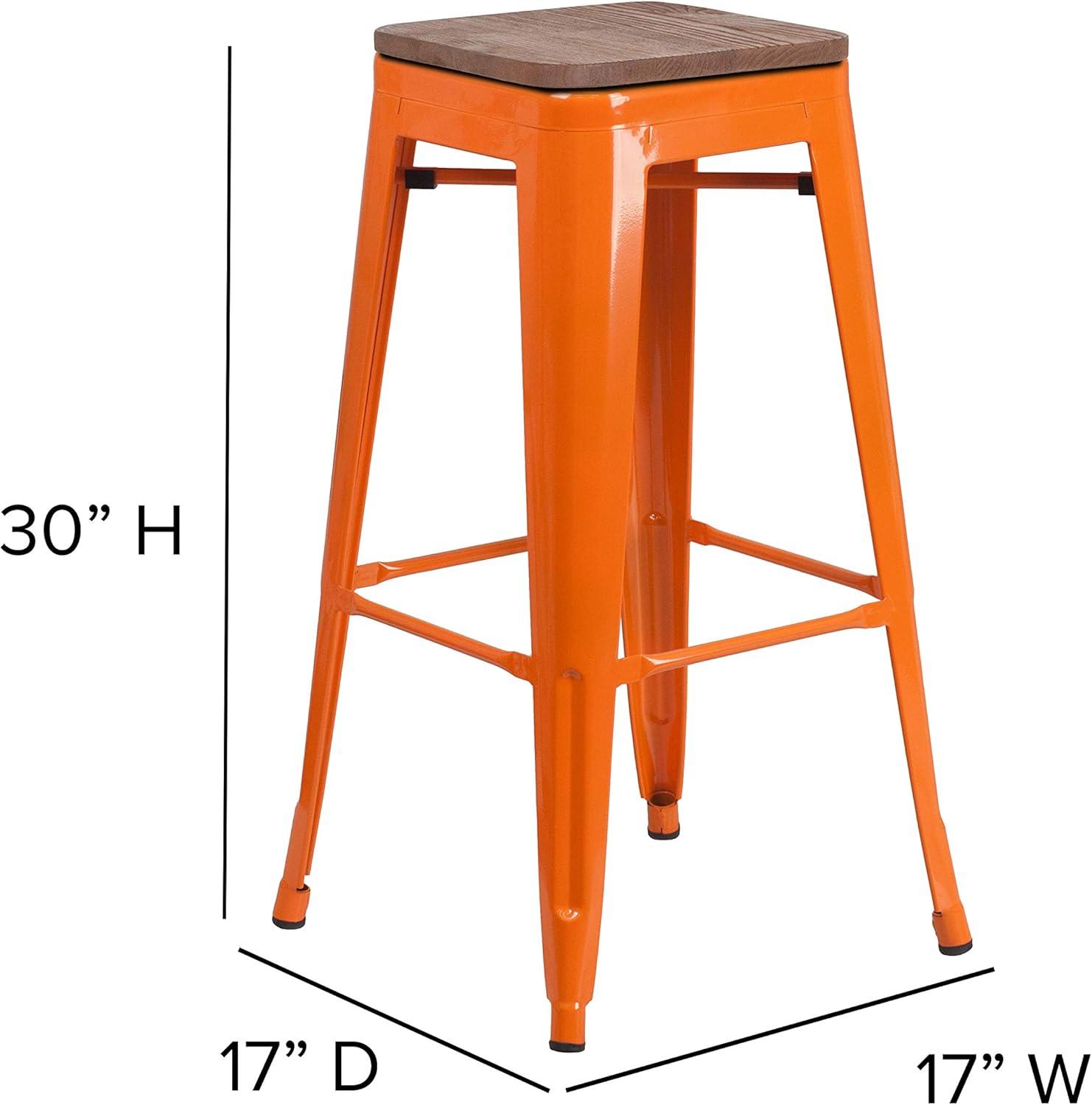 Margherite 30" High Backless Metal Barstool with Square Wood Seat