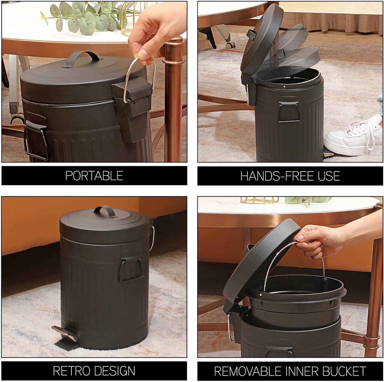 Black Stainless Steel Cylindrical Pedal Trash Can