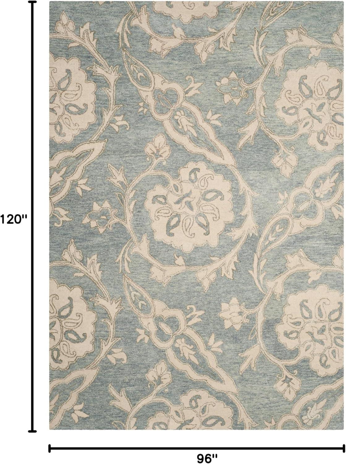 SAFAVIEH Roslyn Colton Floral Wool Area Rug, Light Blue/Ivory, 8' x 10'