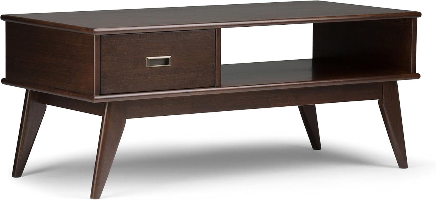 Simpli Home Draper Solid Wood 48" Rectangle Coffee Table in Medium Auburn Brown