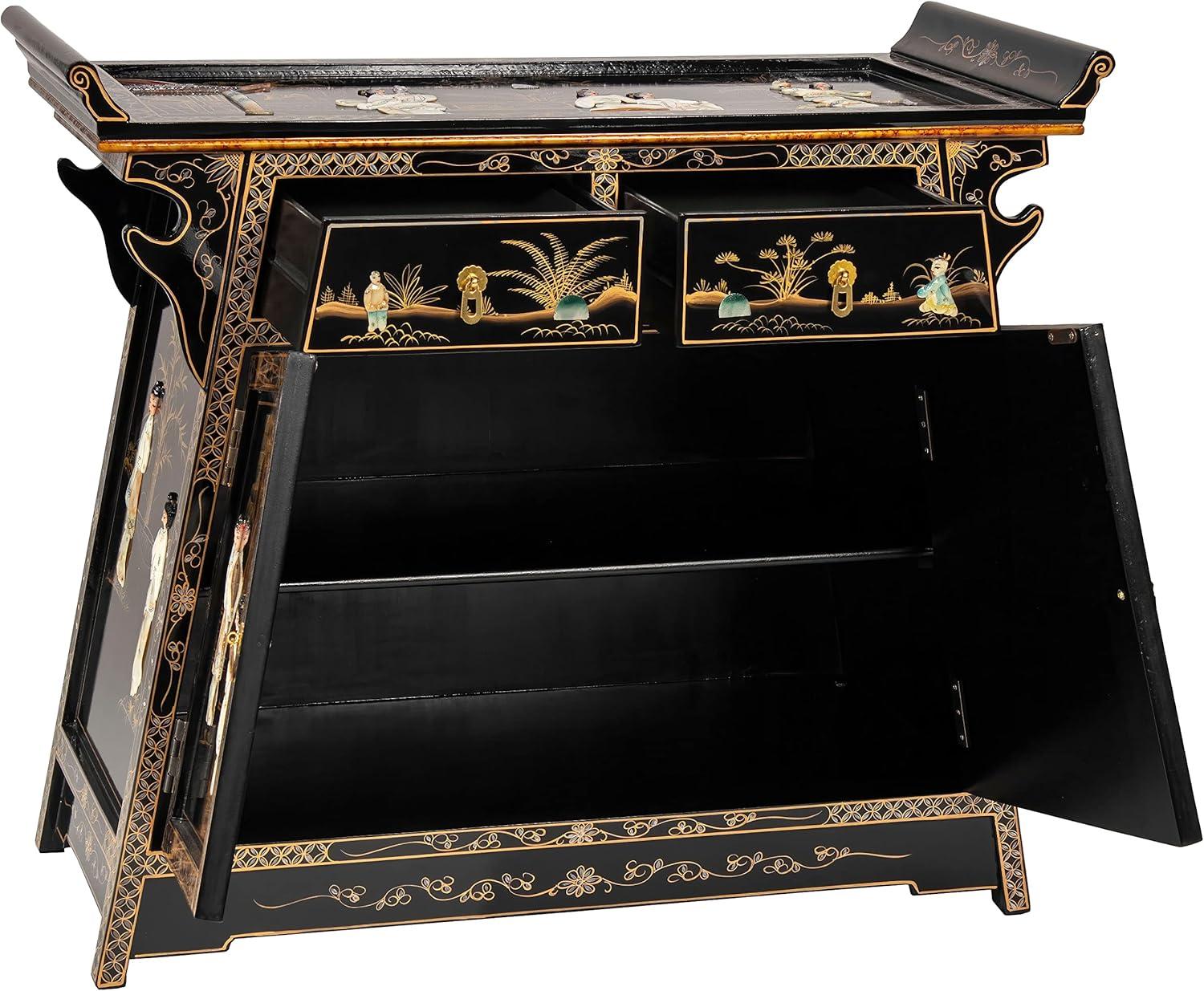 Oriental Furniture Rosewood Altar Cabinet, Two-Tone, 27.50"H