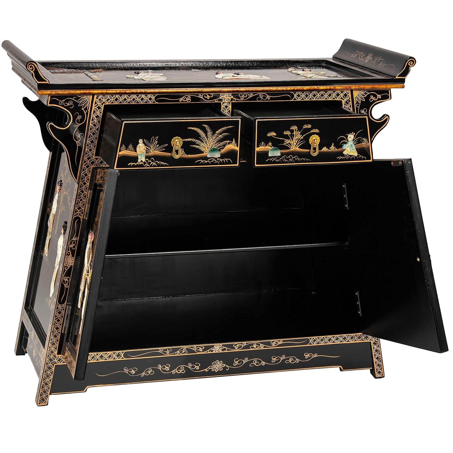 Oriental Furniture Rosewood Altar Cabinet, Two-Tone, 27.50"H