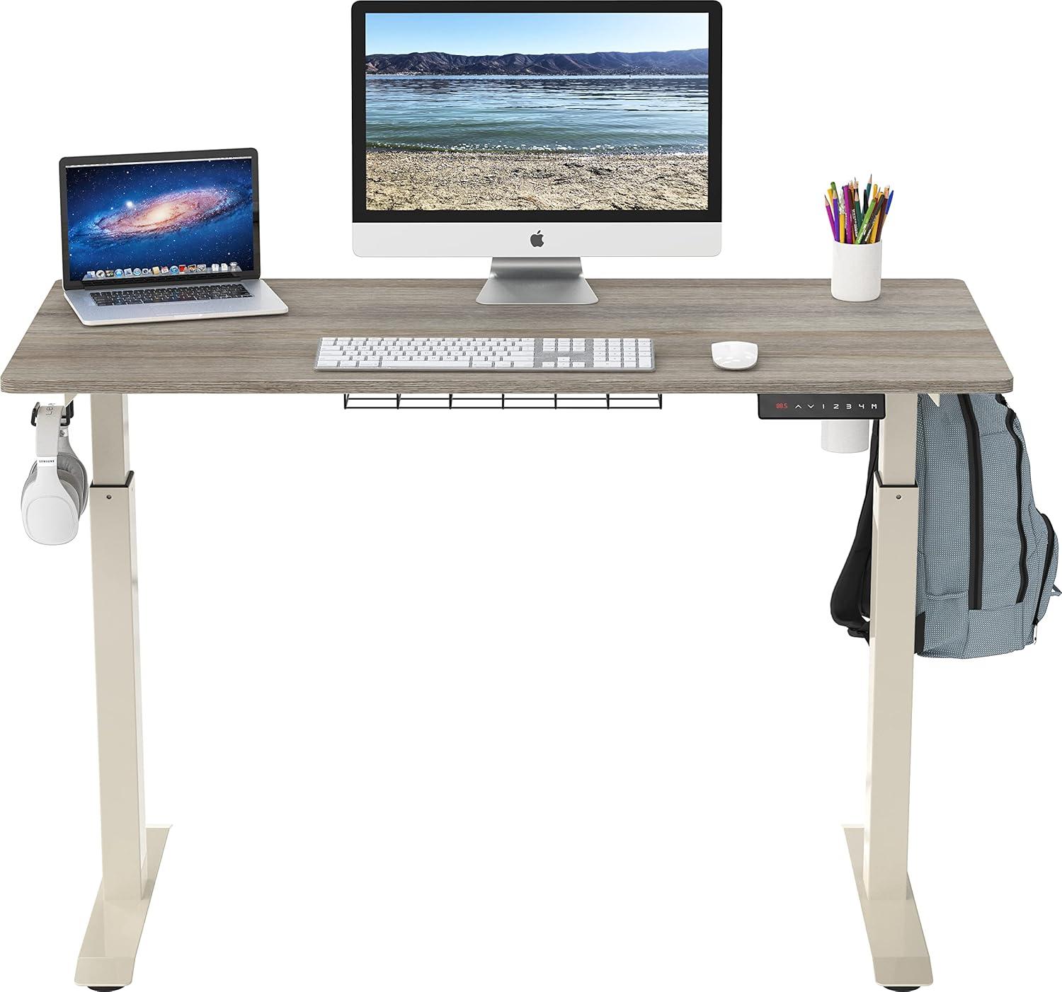 SHW 48 Inch Memory Preset Electric Height Adjustable Standing Desk, Maple