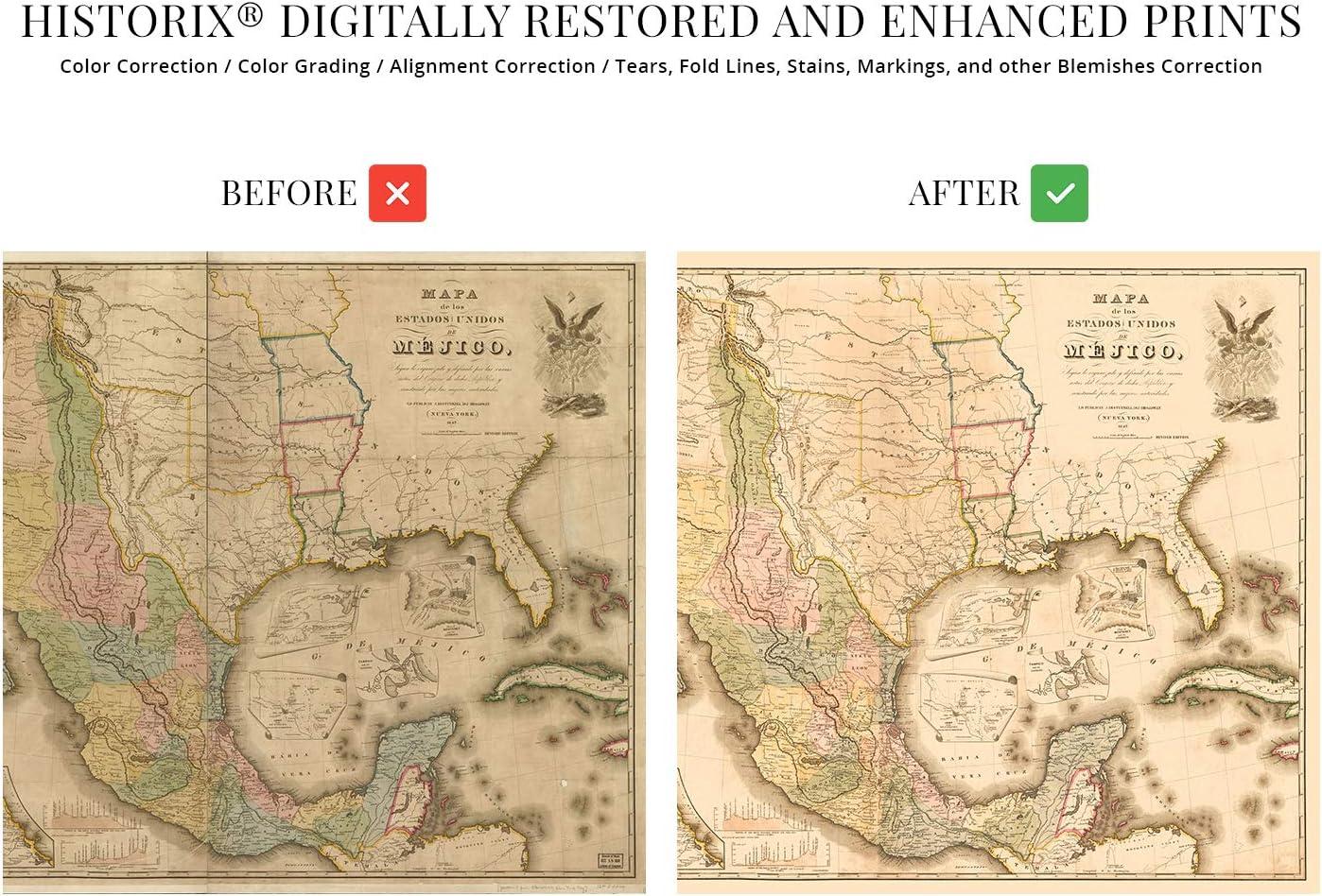HISTORIC PRINTS " Vintage 1847 Mexico Map Poster "