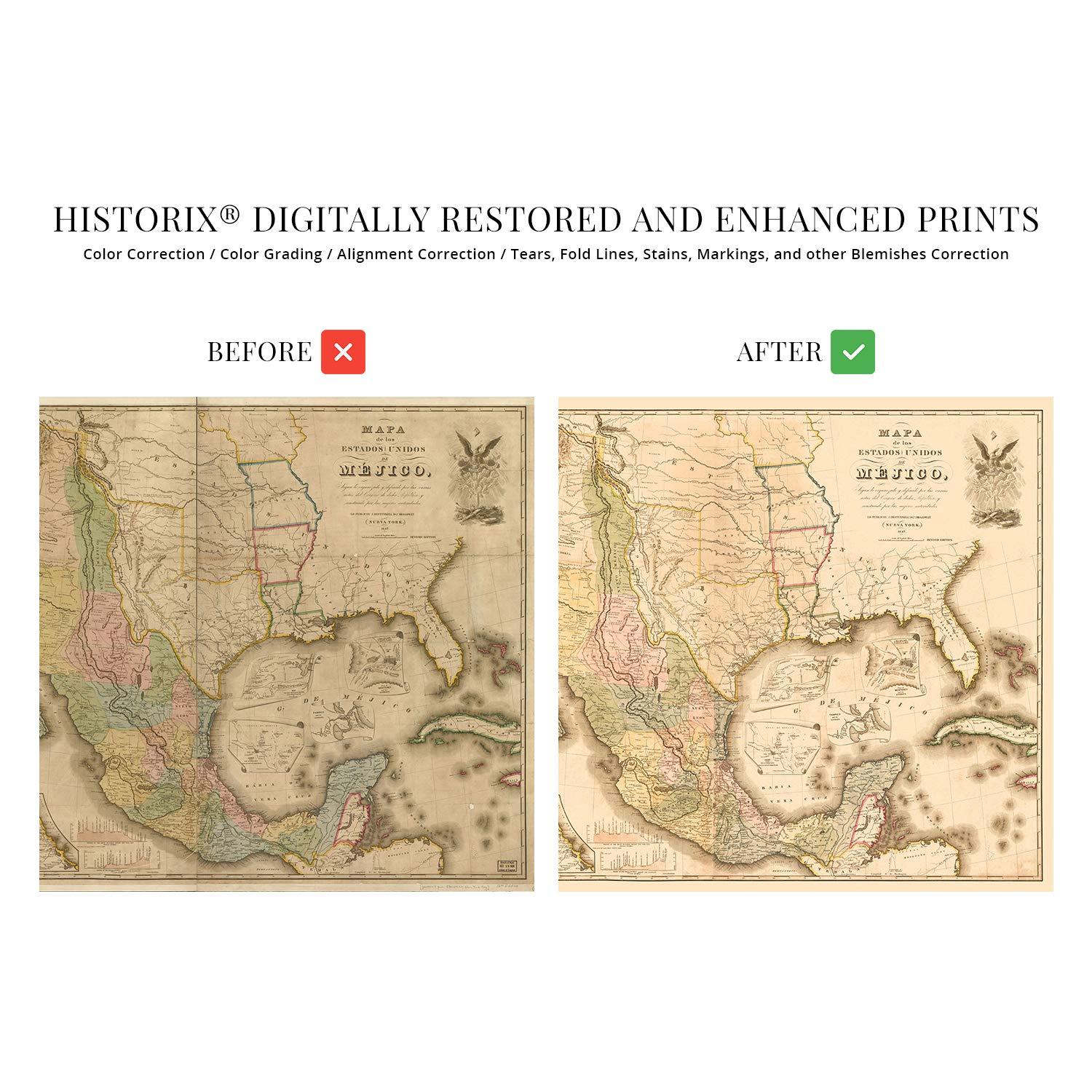 HISTORIC PRINTS " Vintage 1847 Mexico Map Poster "