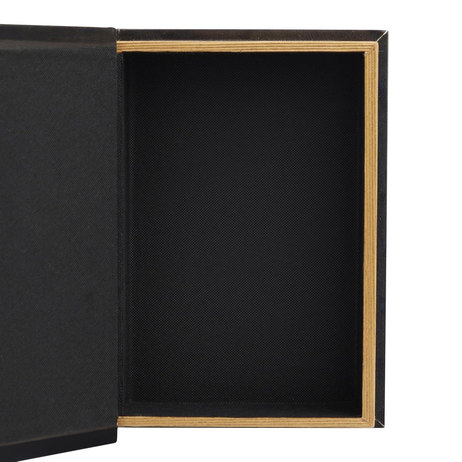 Deco 79 Canvas Decorative Box Storage Book Book Shaped Boxes with Arabesque Pattern and Gold Page Inspired Detail, Set of 3 Decorative Keepsake Boxes 12, 10, 8" H, Multi Colored