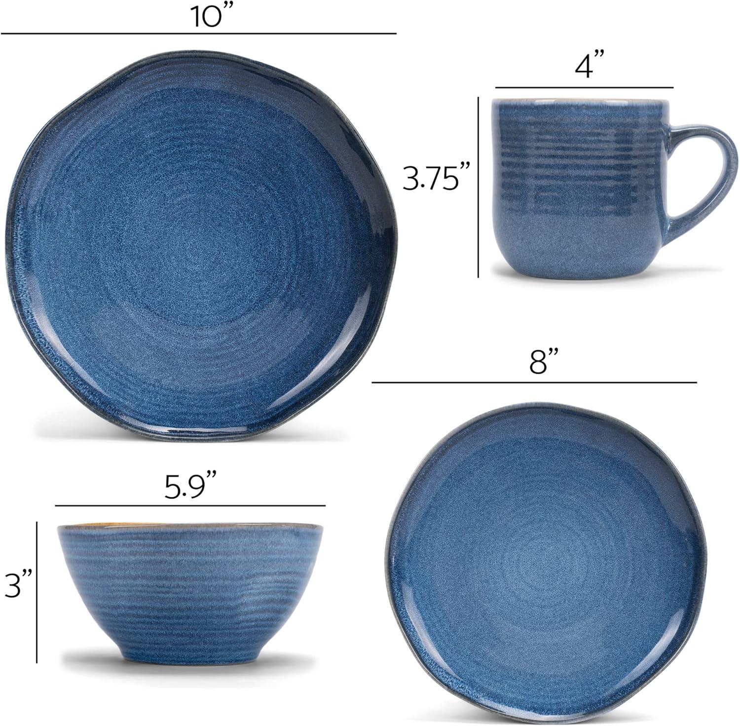 Cobalt Blue Ceramic Stoneware 16-Piece Dinnerware Set