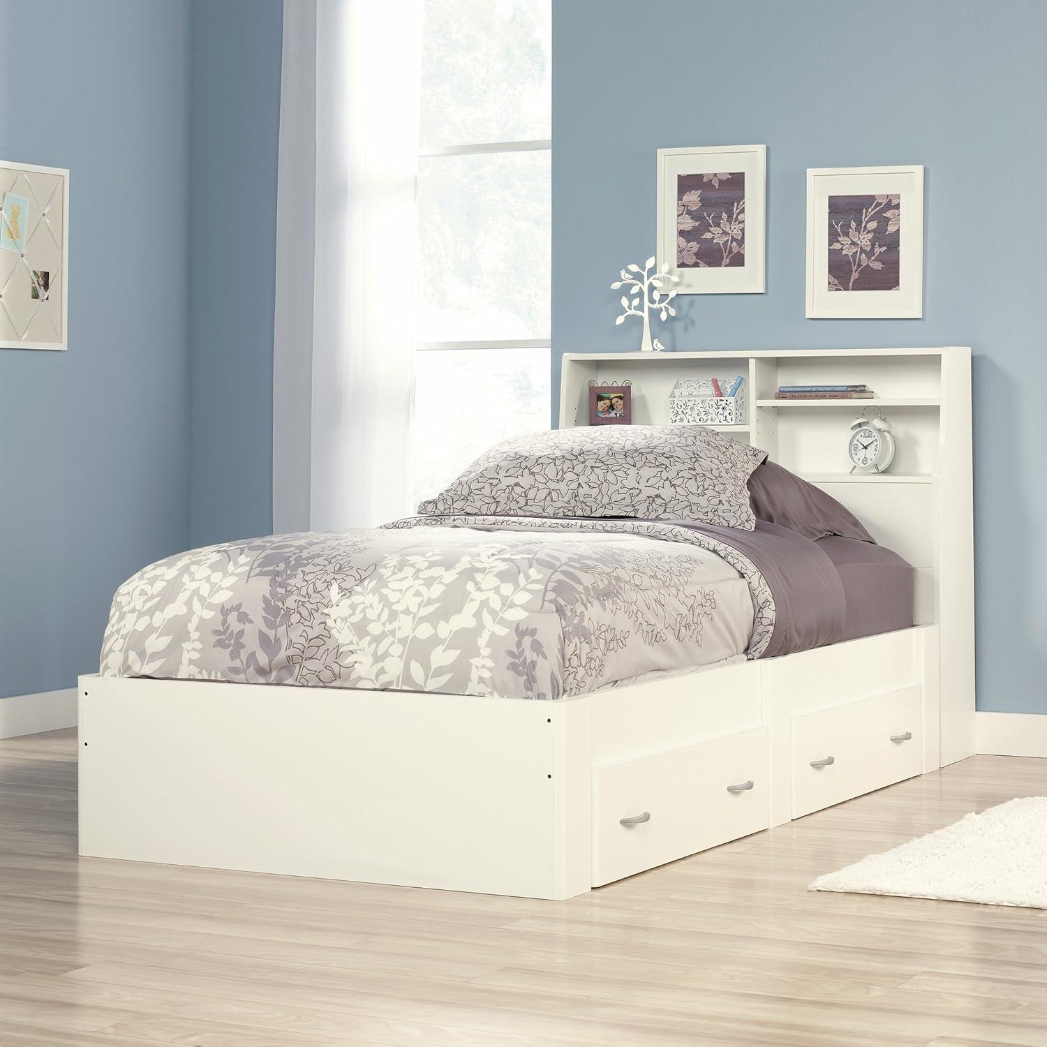 Soft White Twin Platform Bed with 2 Storage Drawers