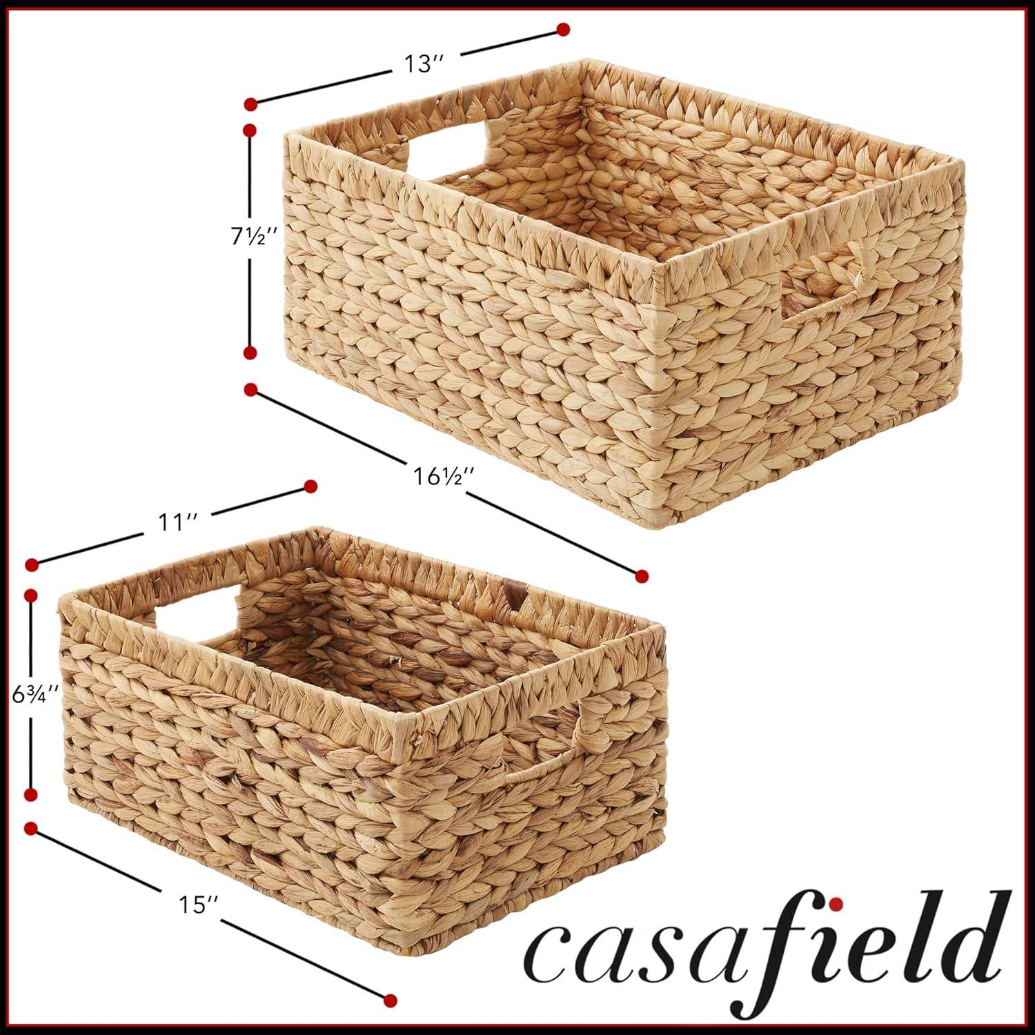 Casafield Water Hyacinth Storage Basket Set with Handles - Woven Organizers for Bathroom, Laundry, Pantry, Office, Shelves