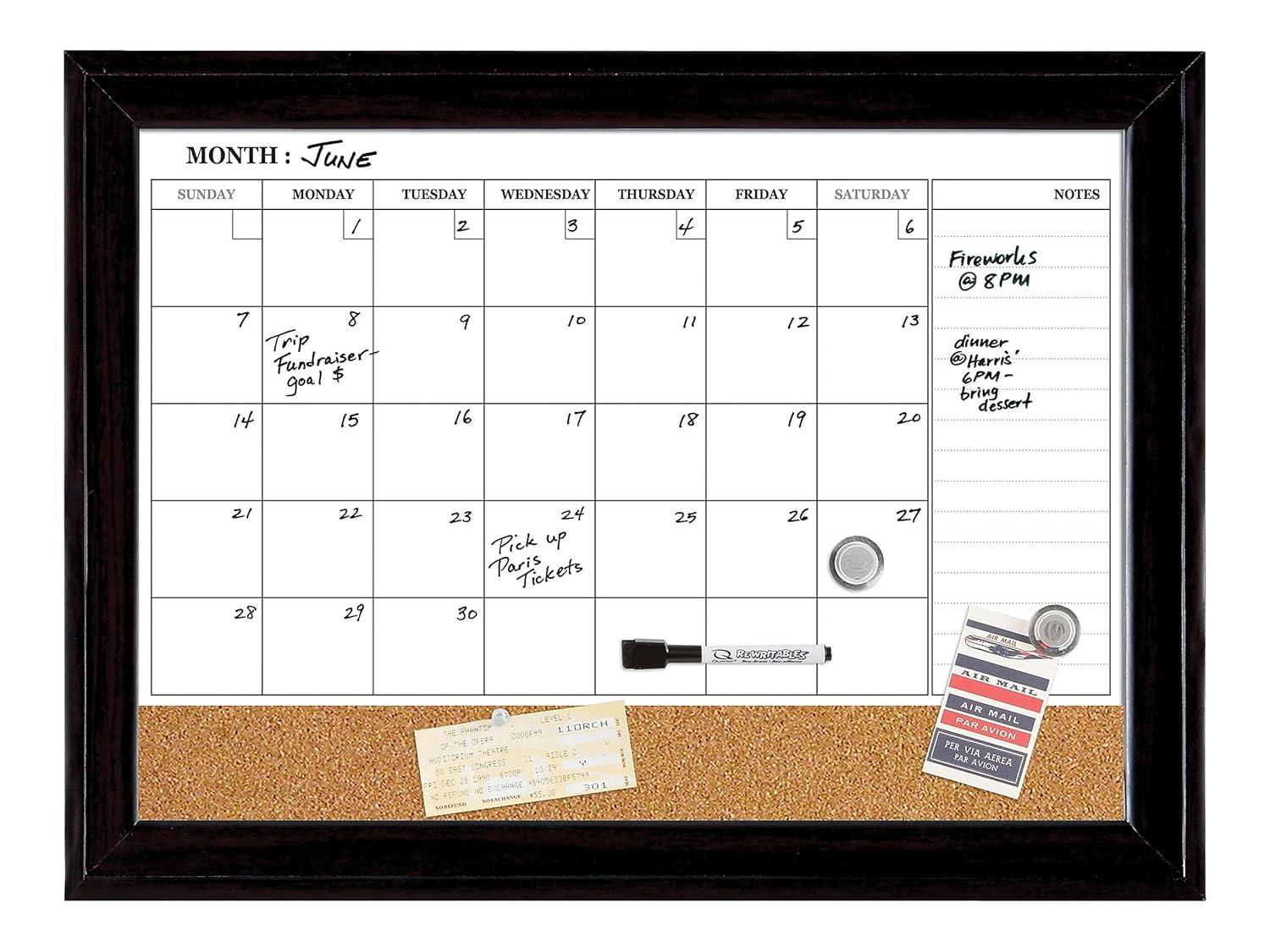 Quartet 79275 23 x 17 Home Decor Magnetic Combo Dry Erase Board with Cork Board on Bottom - Tan/White Surface/Espresso Wood Frame
