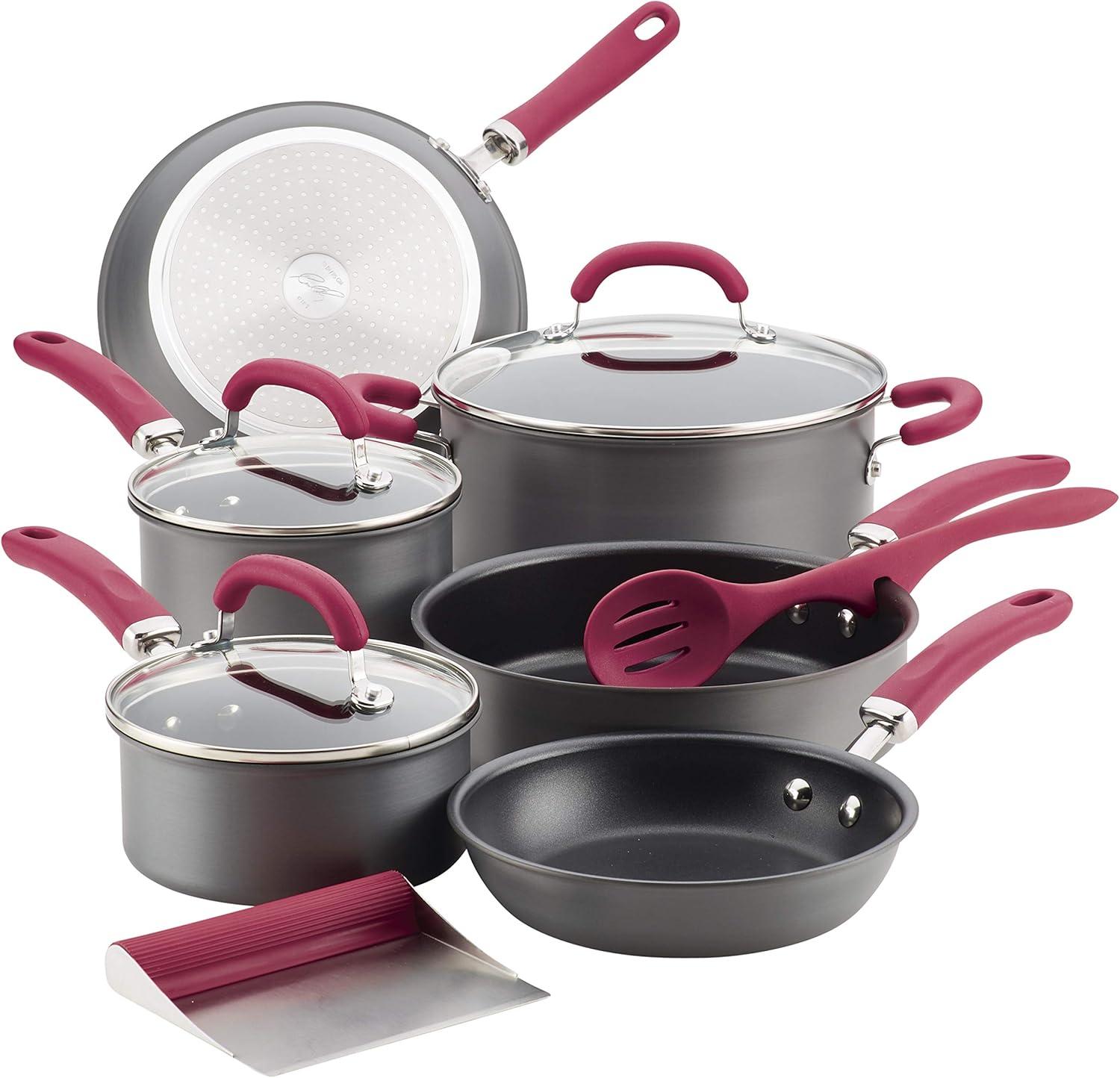 Rachael Ray Rachael Ray Create Delicious Hard Anodized Nonstick Cookware Induction Pots and Pans Set, 11 Piece