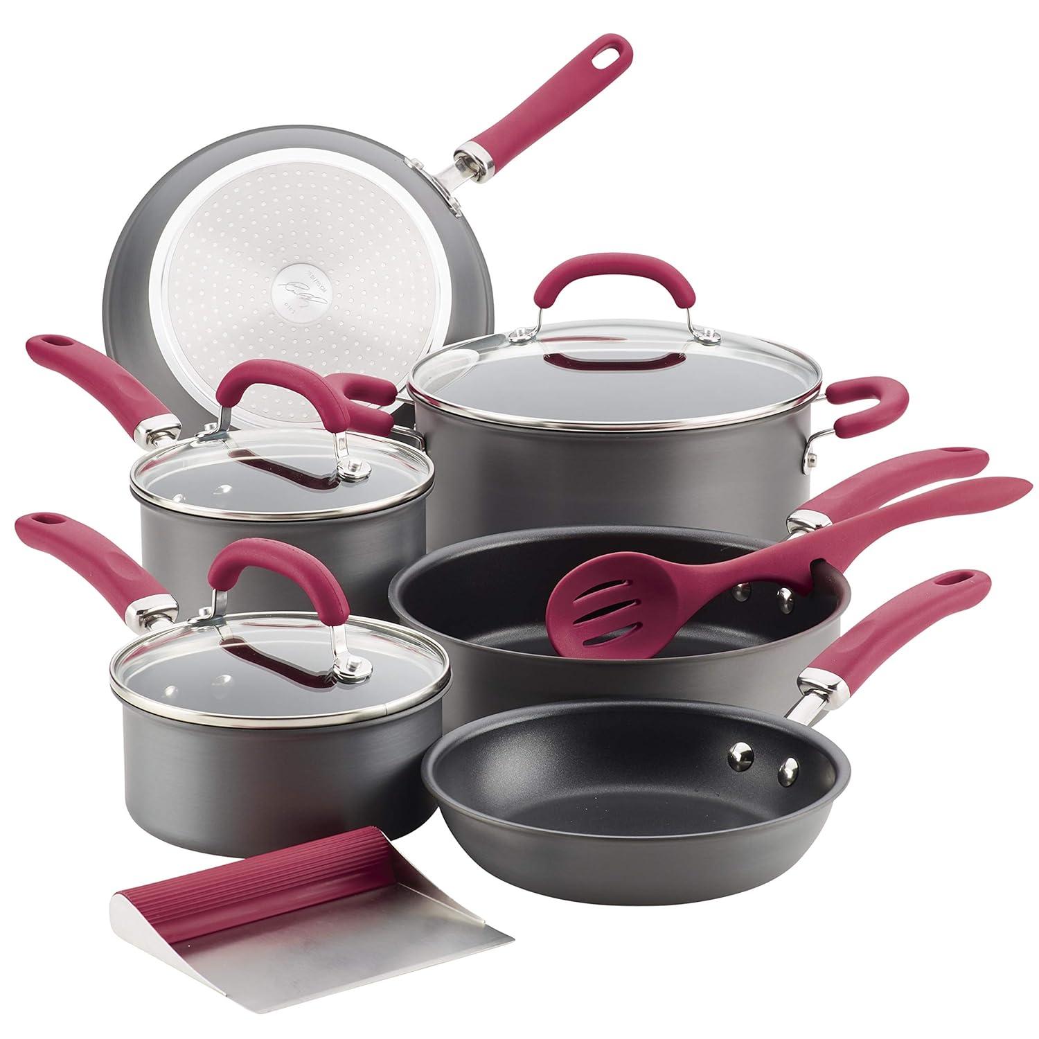 Rachael Ray Rachael Ray Create Delicious Hard Anodized Nonstick Cookware Induction Pots and Pans Set, 11 Piece