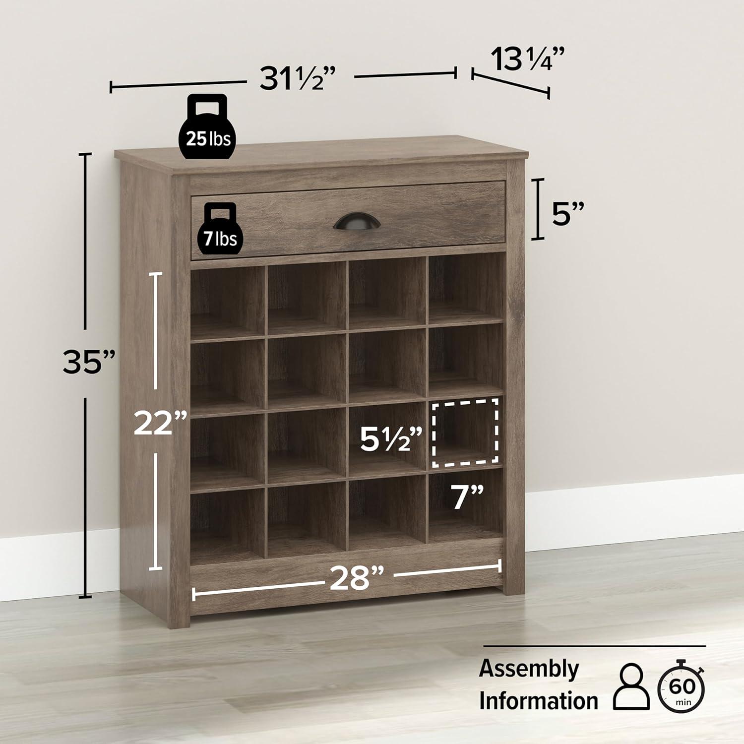 35 in. H x 31.5 in. W 16-Pair Composite Shoe Storage Cabinet with Slim Top Drawer for Entryways, Drifted Gray