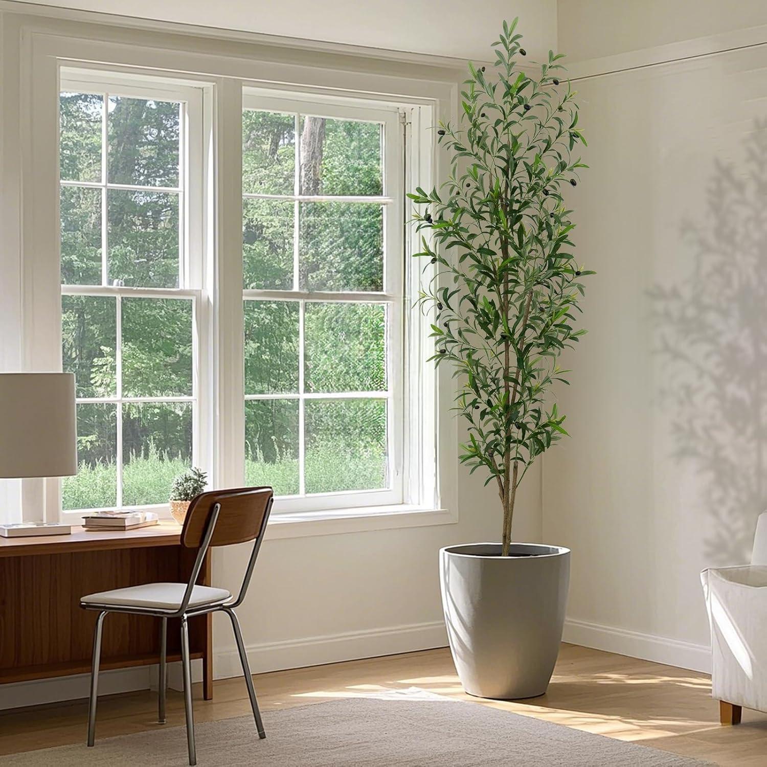 Aritizone Artificial Olive Tree 7FT Tall Fake Olive Tree with Adjustale Branches Artificial Tree for Modern Home Office Living Room Floor Decor Indoor (7FT)