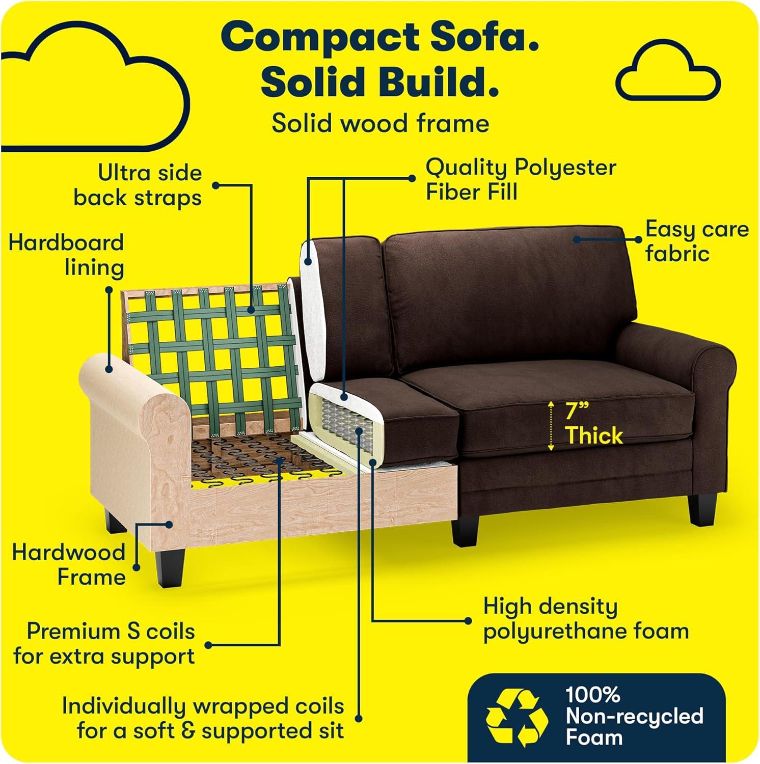 Serta Copenhagen 78" Rolled Arm Sofa, Easy Care Fabric, Soft Pillow Back, Pocket Coil Seat Cushions