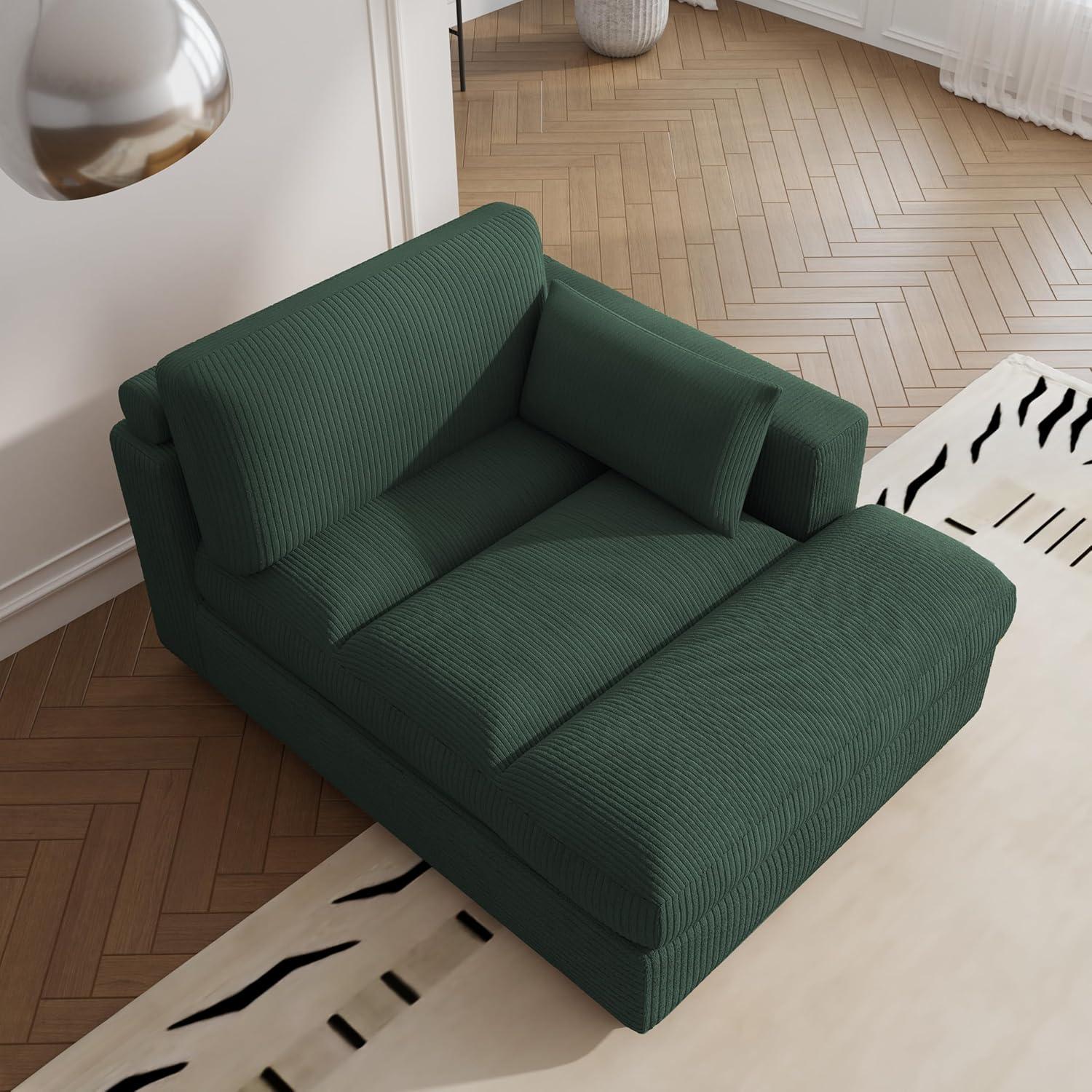 Hunter Green Corduroy Chaise Lounge with Solid Wood Frame