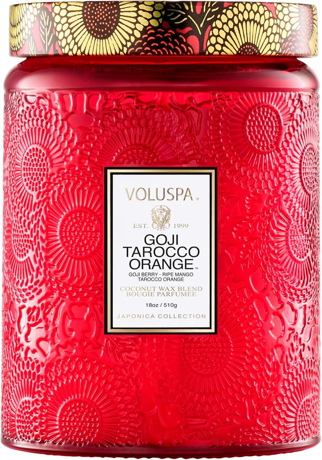 Goji Tarocco Orange Embossed Red Glass Jar Candle