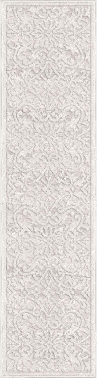 Orian Boucle Biscay 1'11" X 7'6" Natural Damask High Low Runner Rug