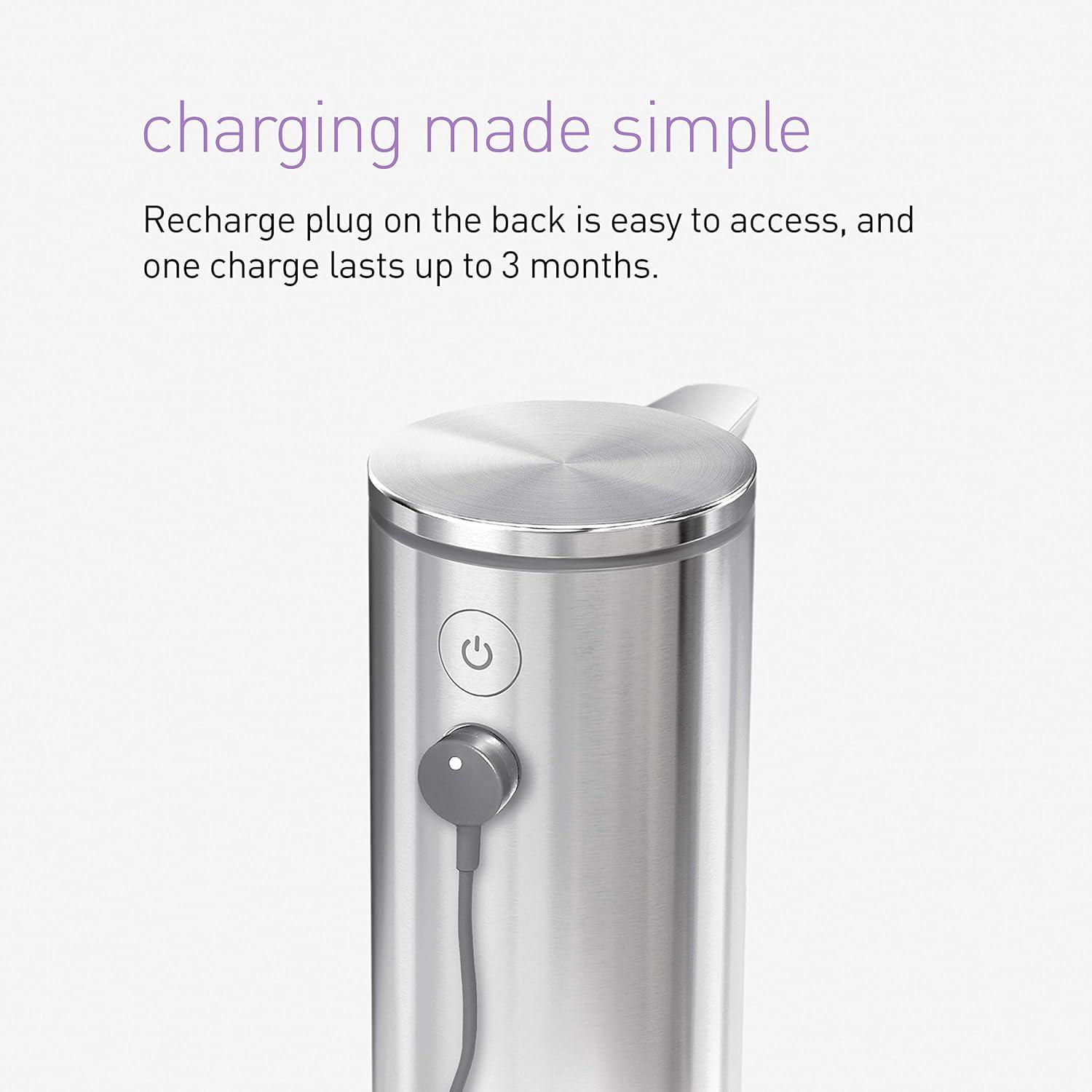 Simplehuman 9 oz. Touch-Free Rechargeable Sensor Liquid Soap Pump Dispenser, Stainless Steel