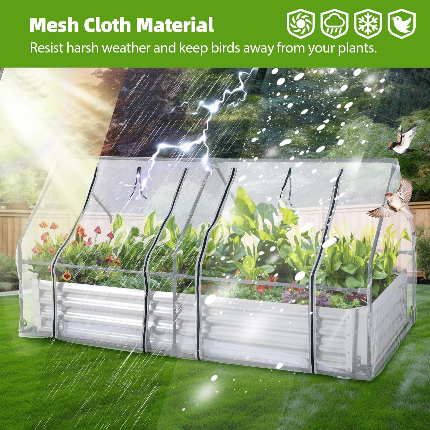 6x3FT Galvanized Raised Garden Bed with Mesh Greenhouse