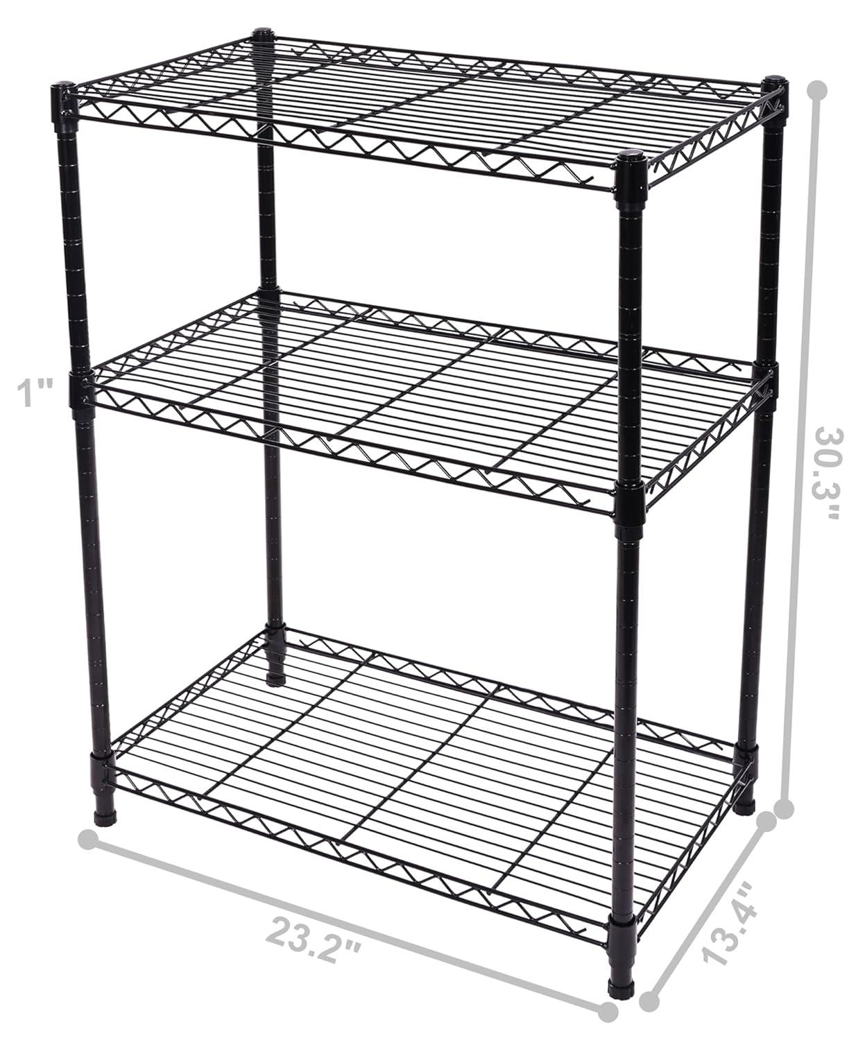 Elevon 3-Shelf Adjustable, Heavy Duty Storage Shelving Unit (350 lbs loading capacity per shelf), Steel Organizer Wire Rack, Black (23.2"L x 13.4"W x 30.3"H)