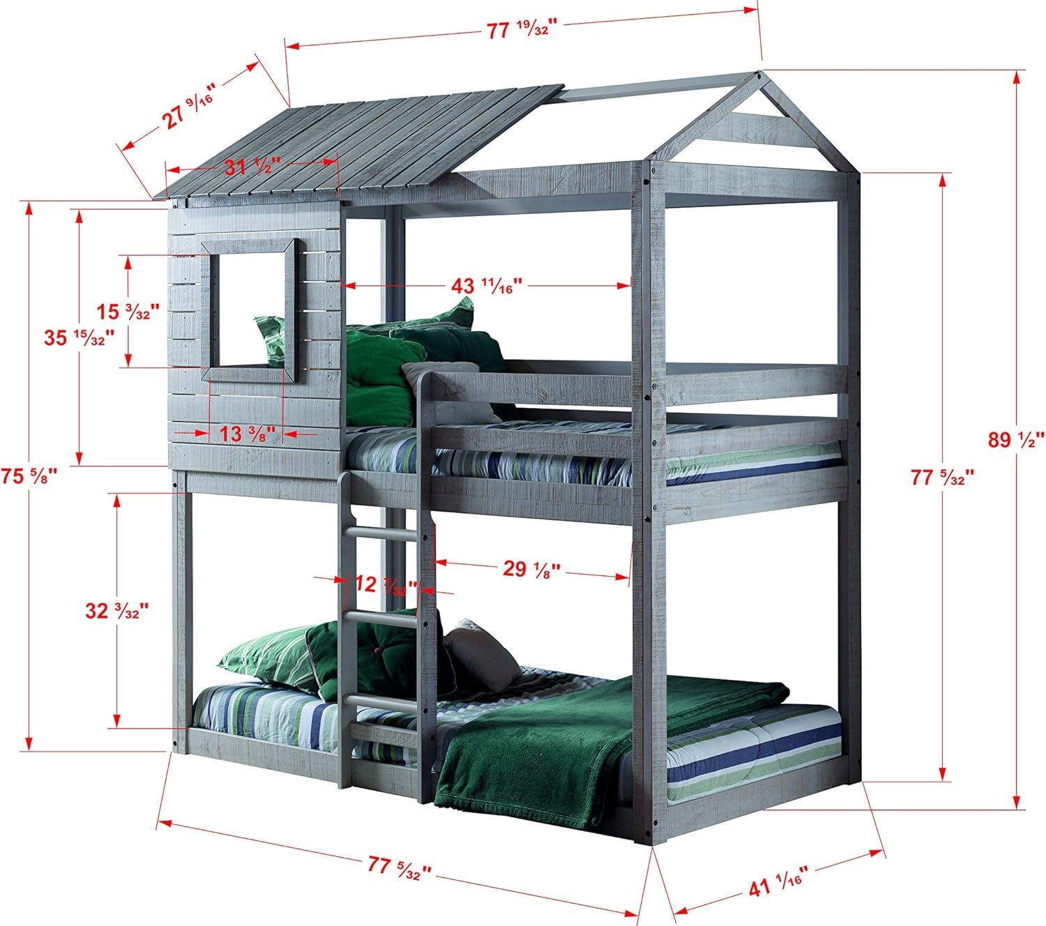 Donco Kids Deer Blind Twin Over Twin Rustic Grey House Bunkbed With Blue Tent