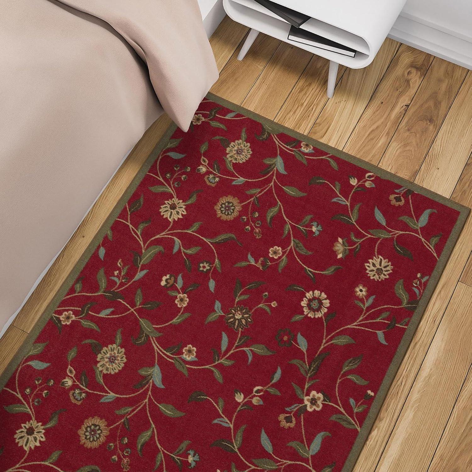 Ottohome Machine Washable Non-Slip Floral Leaves Area Rug For Living Room, Hallway Runner, Entryway Rug