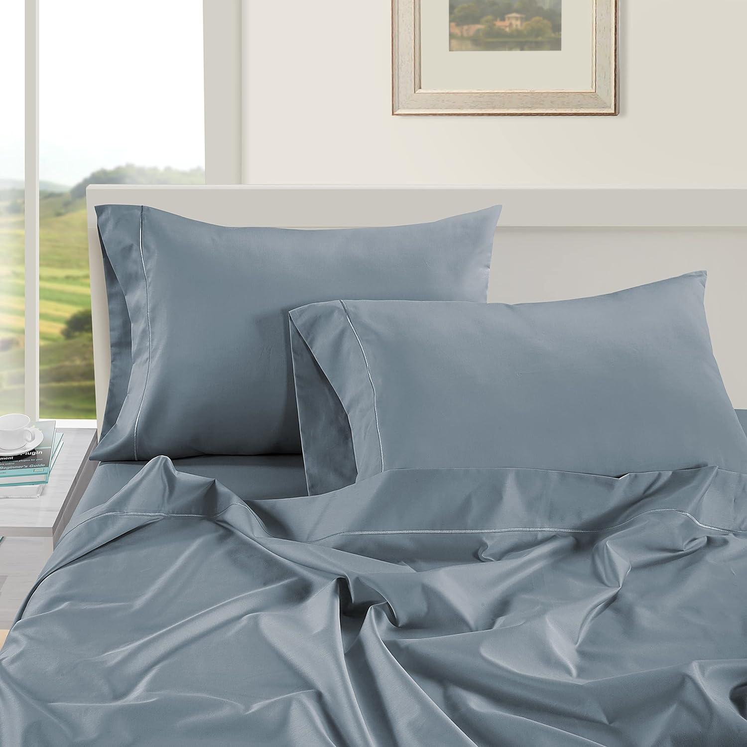 LANE LINEN 1000 TC 100% Egyptian Cotton Queen Sheet Set, 16 inch Deep Pocket Fully Elasticized French Reinforced Pocket Seams for Soft, Comfy & Fresh Bed Eco Friendly Cooling Sheets Queen -Blue