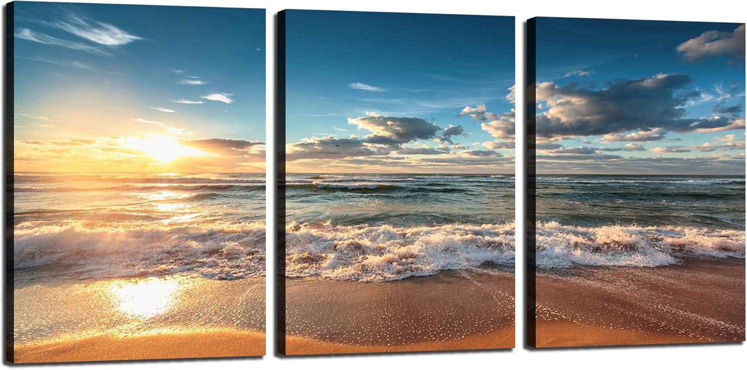 Sunset Beach Ocean Waves Canvas Wall Art Set