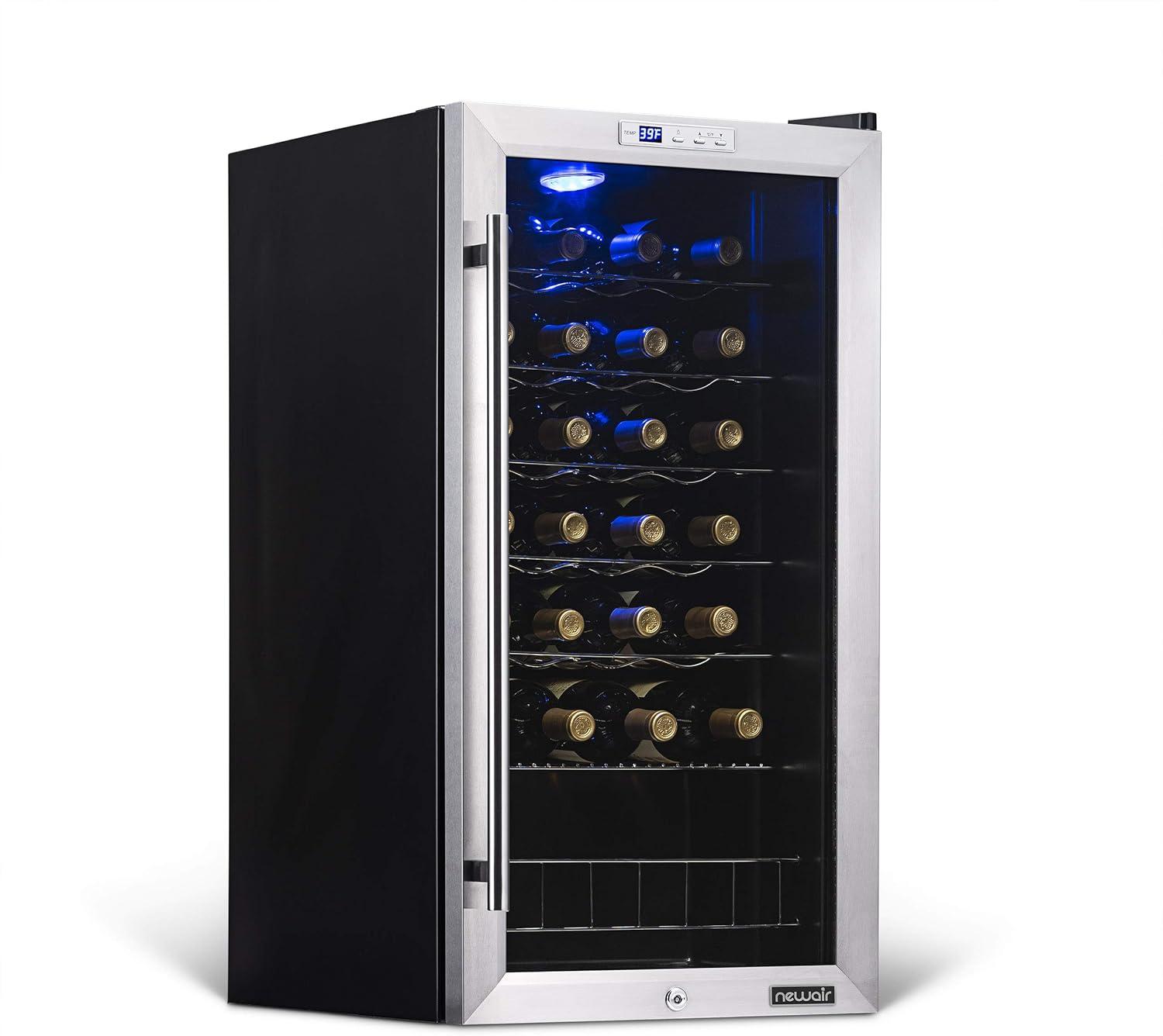 Newair 27 Bottle Wine Cooler in Stainless Steel with Removable Shelves and Safety Lock