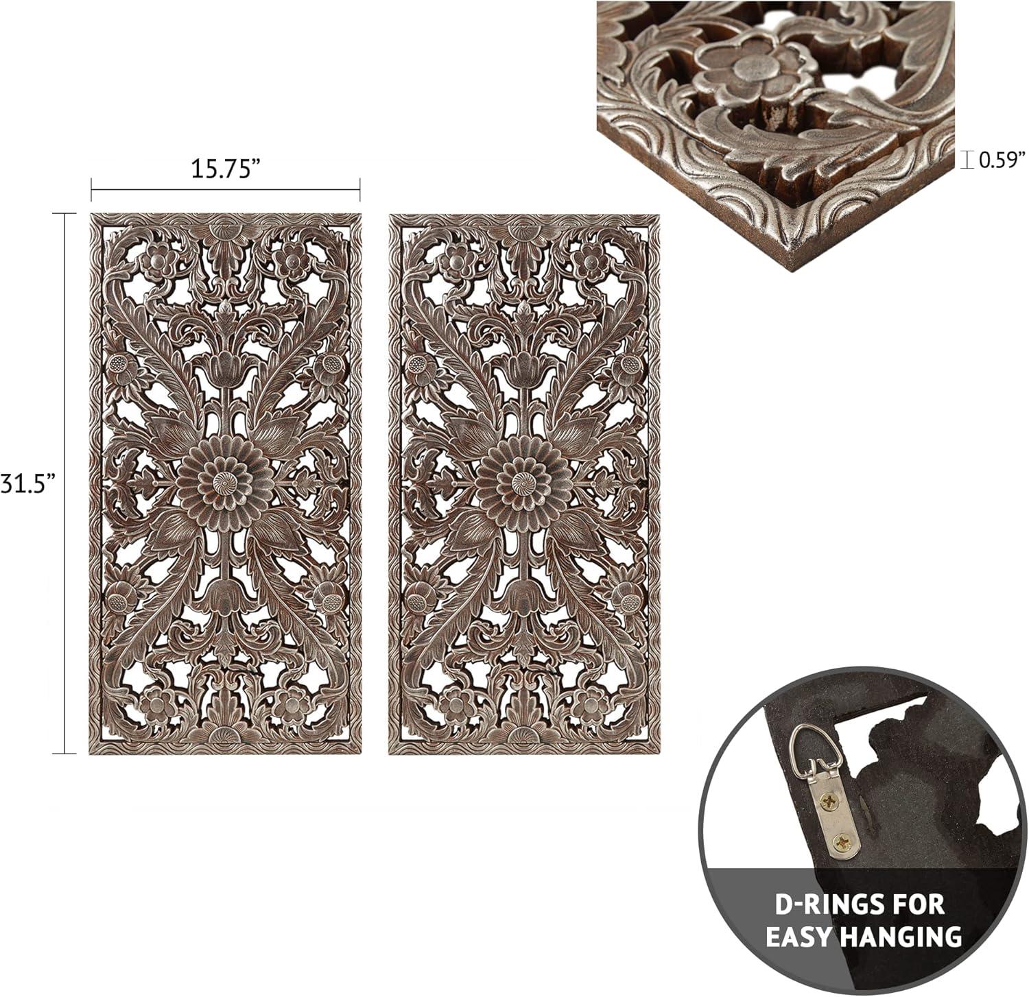 2pc Botanical Carved Wall Decor Panel Set Bronze - Madison Park: MDF Antique Finish, Vertical Orientation