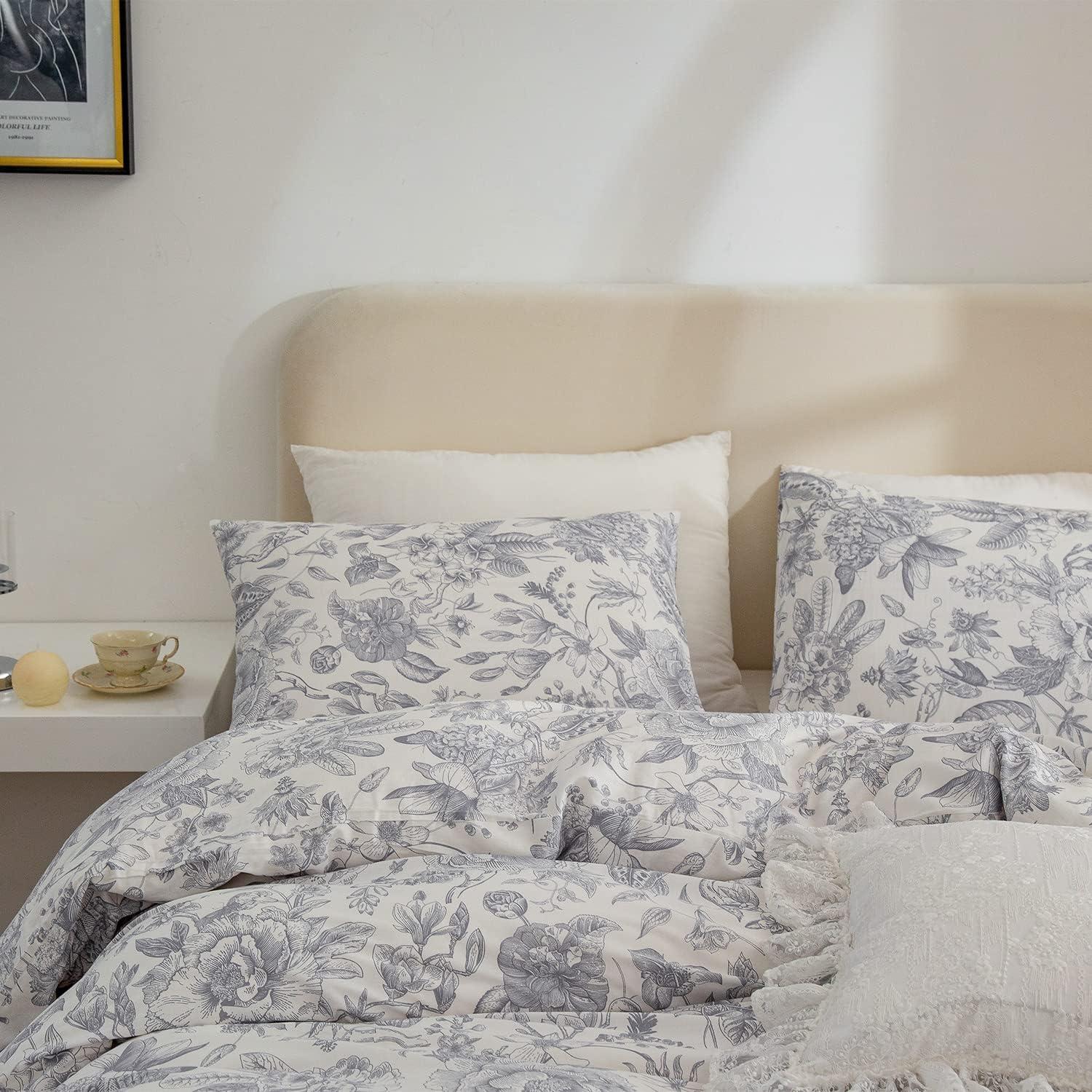 Floral Comforter Set Twin 2 Pieces Soft Cute Vintage Floral Bedding Comforter Lightweight Garden Style Floral Botanical Comforter Set for All Seasons 1 Comforter and 1 Pillowcases