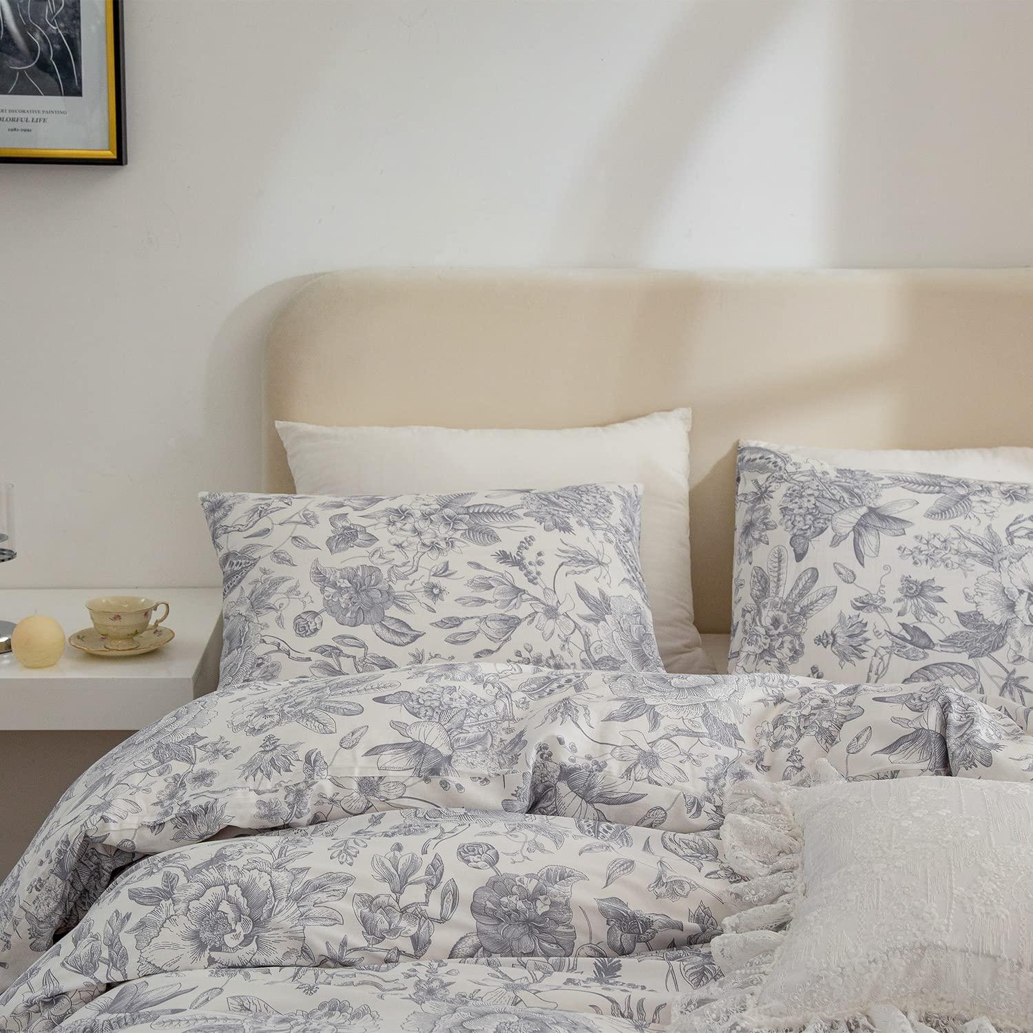 Floral Comforter Set Twin 2 Pieces Soft Cute Vintage Floral Bedding Comforter Lightweight Garden Style Floral Botanical Comforter Set for All Seasons 1 Comforter and 1 Pillowcases