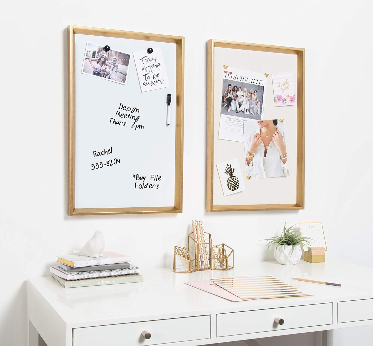 25.5" x 16.5" Calter Framed Magnetic Dry Erase Board Gold - Kate and Laurel: Wall Mounted, Includes Magnets & Marker