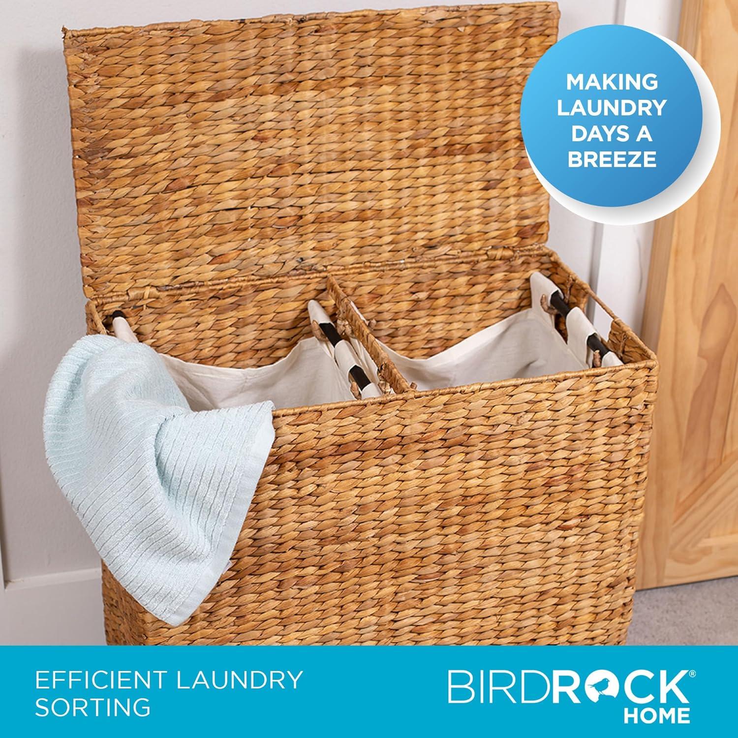 BirdRock Home Water Hyacinth Laundry Hamper Divided