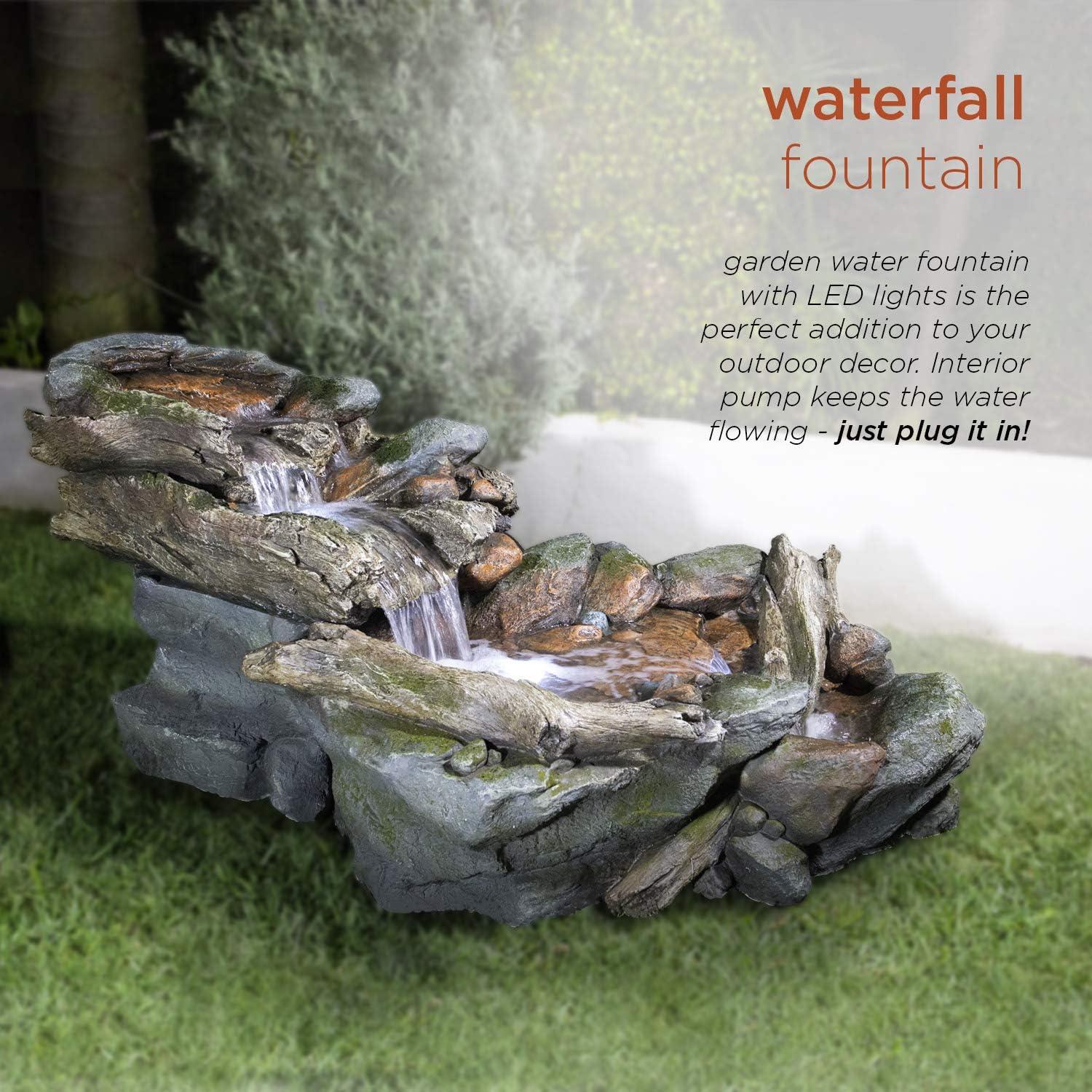 60" Gray Resin 3-Tier Rock River Fountain with LED Lights