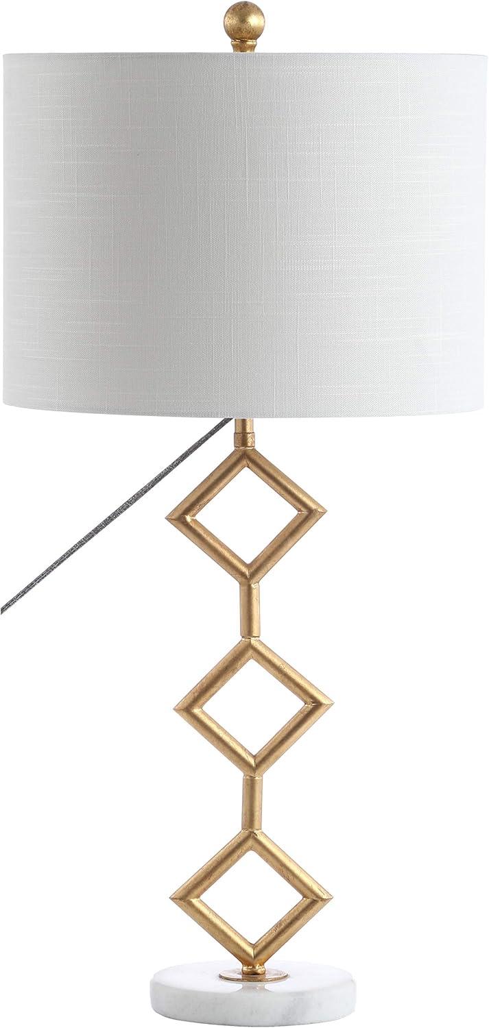 Diamante 29.5" Gold Metal and Marble Base Table Lamp with White Linen Shade