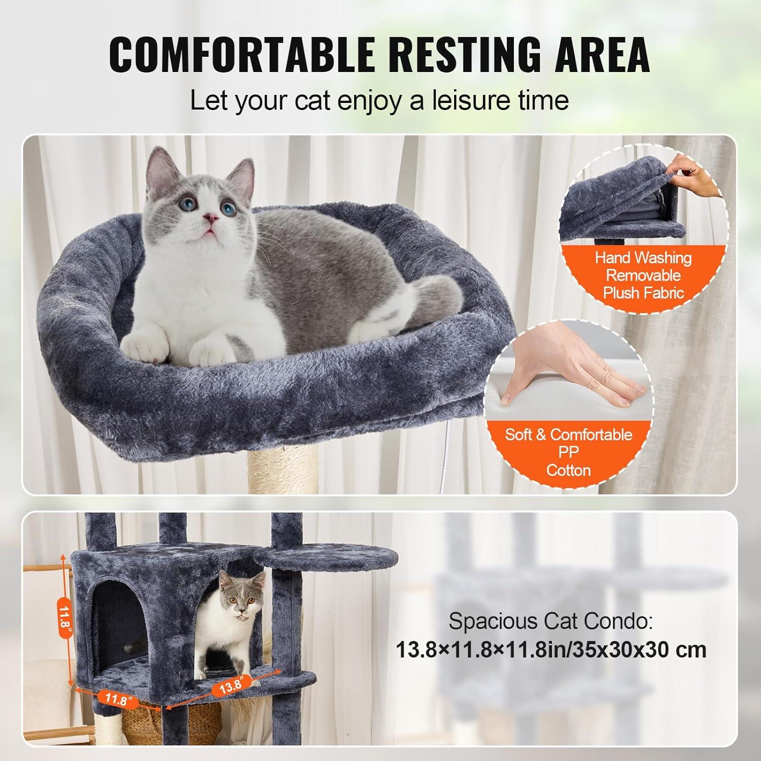 Dark Grey 60.6'' Sisal Cat Tree with Hammock and Condo