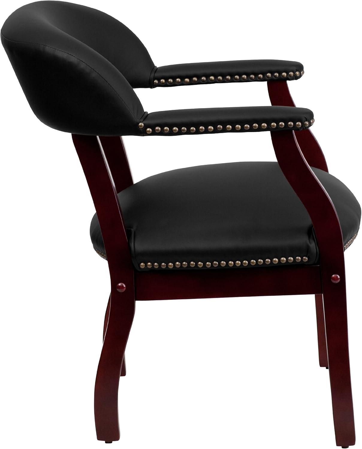 Elegant Black LeatherSoft Conference Chair with Brass Nail Accents