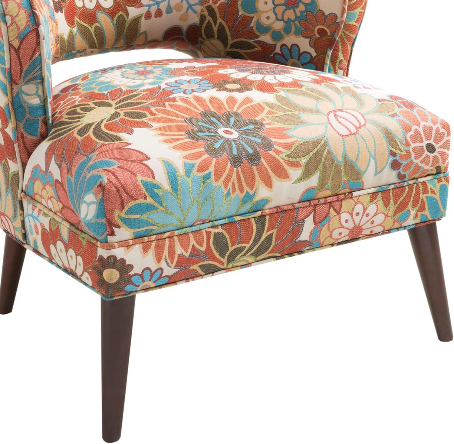 Maren Open Back Accent Chair Peach: Madison Park, Upholstered, Botanical Pattern, Living Room Furniture