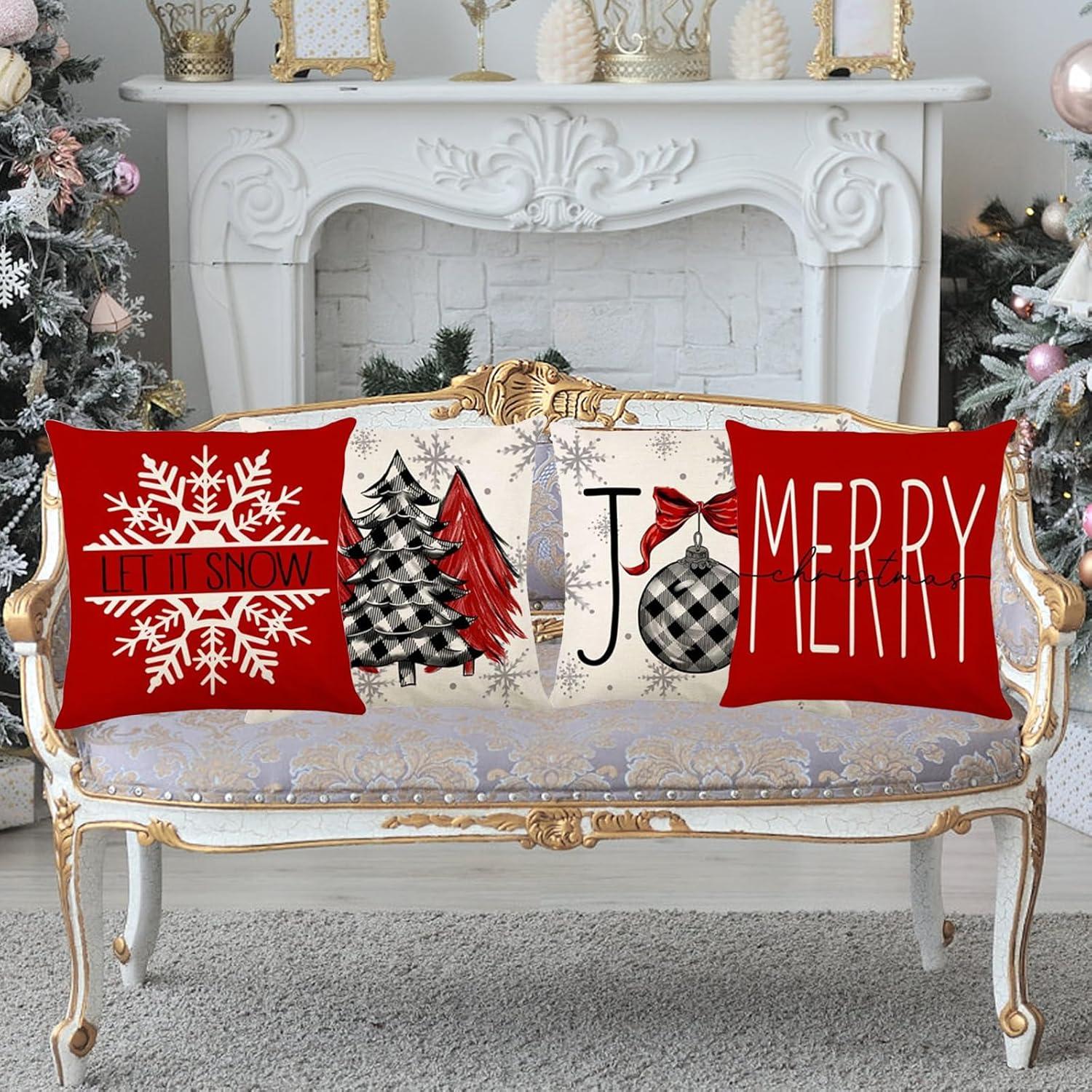 Christmas Decorations Soft Pillowcases 4 pieces 18"x18" Farmhouse Christmas Decorations Cushion Covers for Home Couch Bedroom Bed