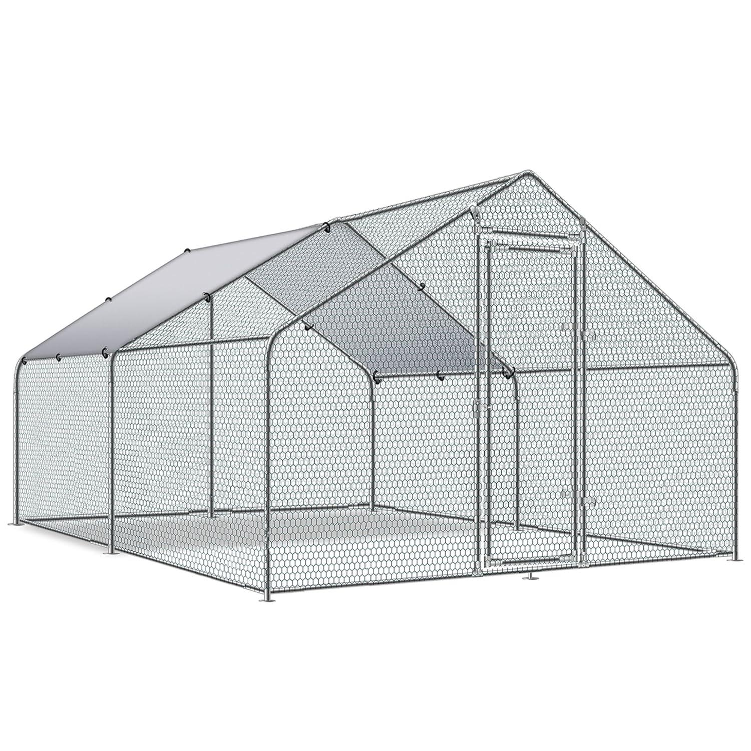 Tolead Large Metal Chicken Coop and Run with Tri-Supporting Wire Mesh, Silver Fits 20 Chickens, Ducks, Rabbits