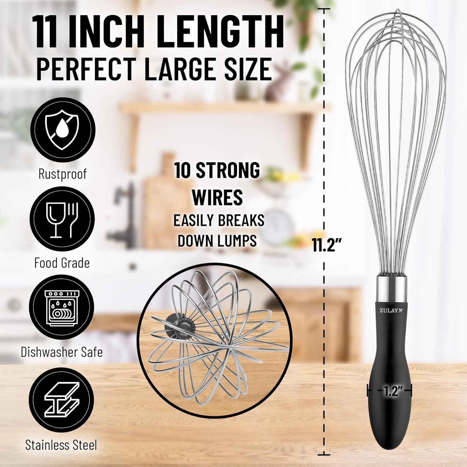 11-Inch Stainless Steel Balloon Whisk with Black Silicone Handle