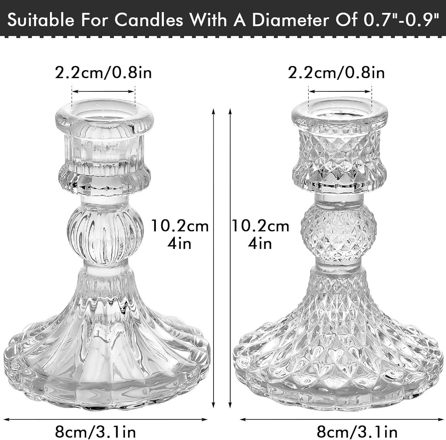 Clear Glass Embossed Taper Candle Holders Set