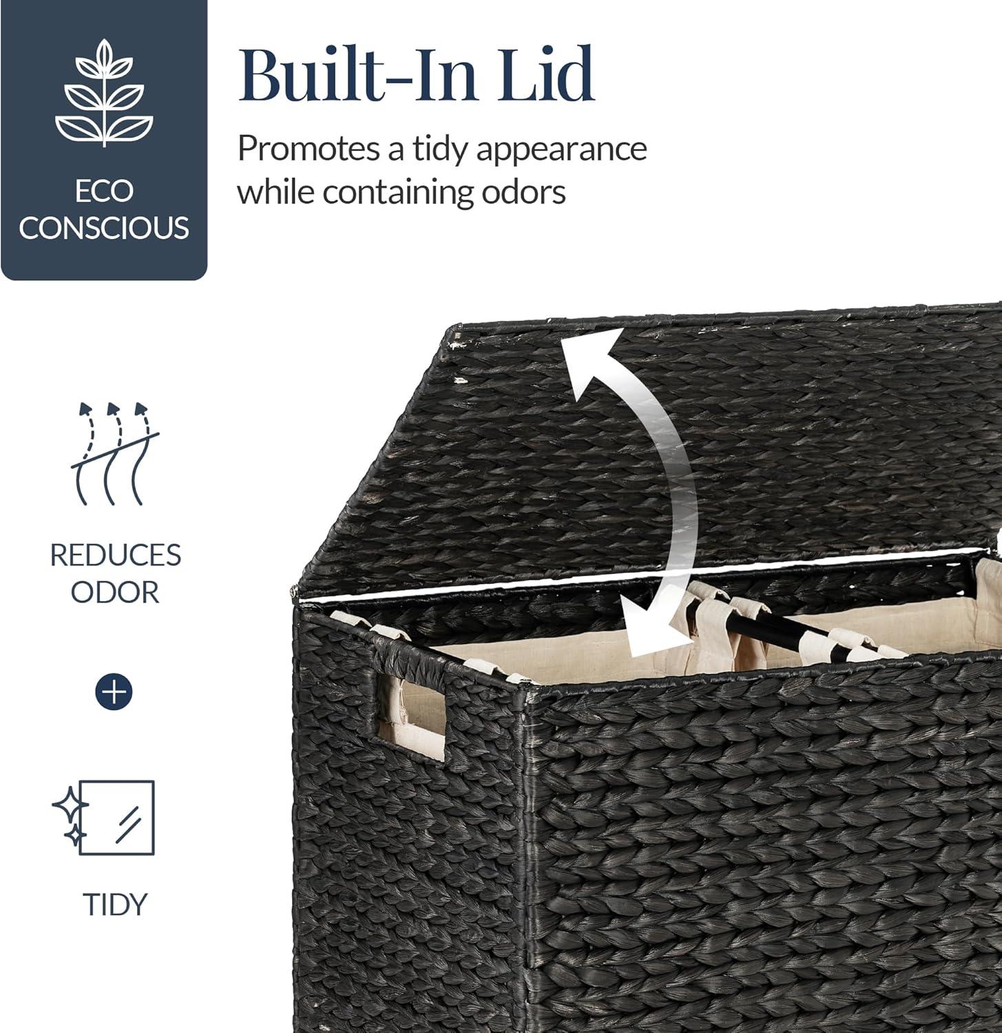 Bayou Breeze Large Water Hyacinth Double Laundry Hamper Basket w/ 2 Liner Bags, Handles