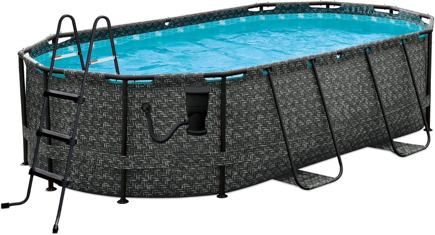 Dark Herringbone 13' Oval Above Ground Pool with Filter and Pump